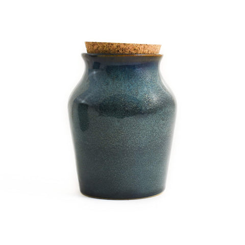 Blue Glaze Salt Pot with Cork Lid