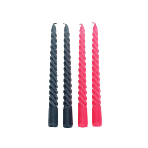 Set of 4 Dark Grey & Pink Twisted Candles