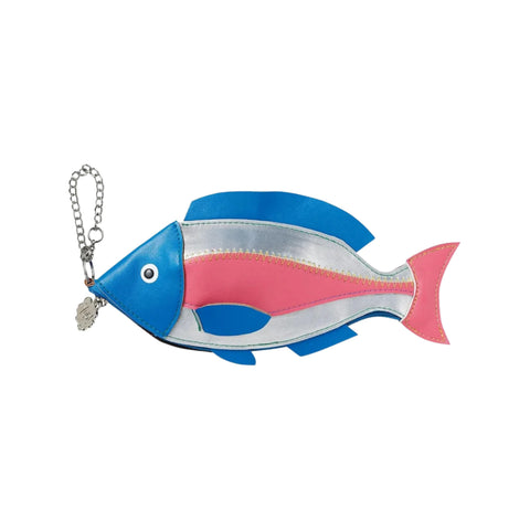 Vegan Leather Blue Fish Zippered Pouch, 22cm