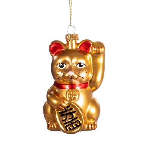 Golden Lucky Cat Bauble Tree Decoration