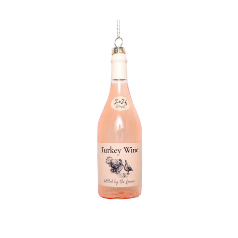 Turkey Wine Bottle Glass Bauble Tree Decoration, 13cm