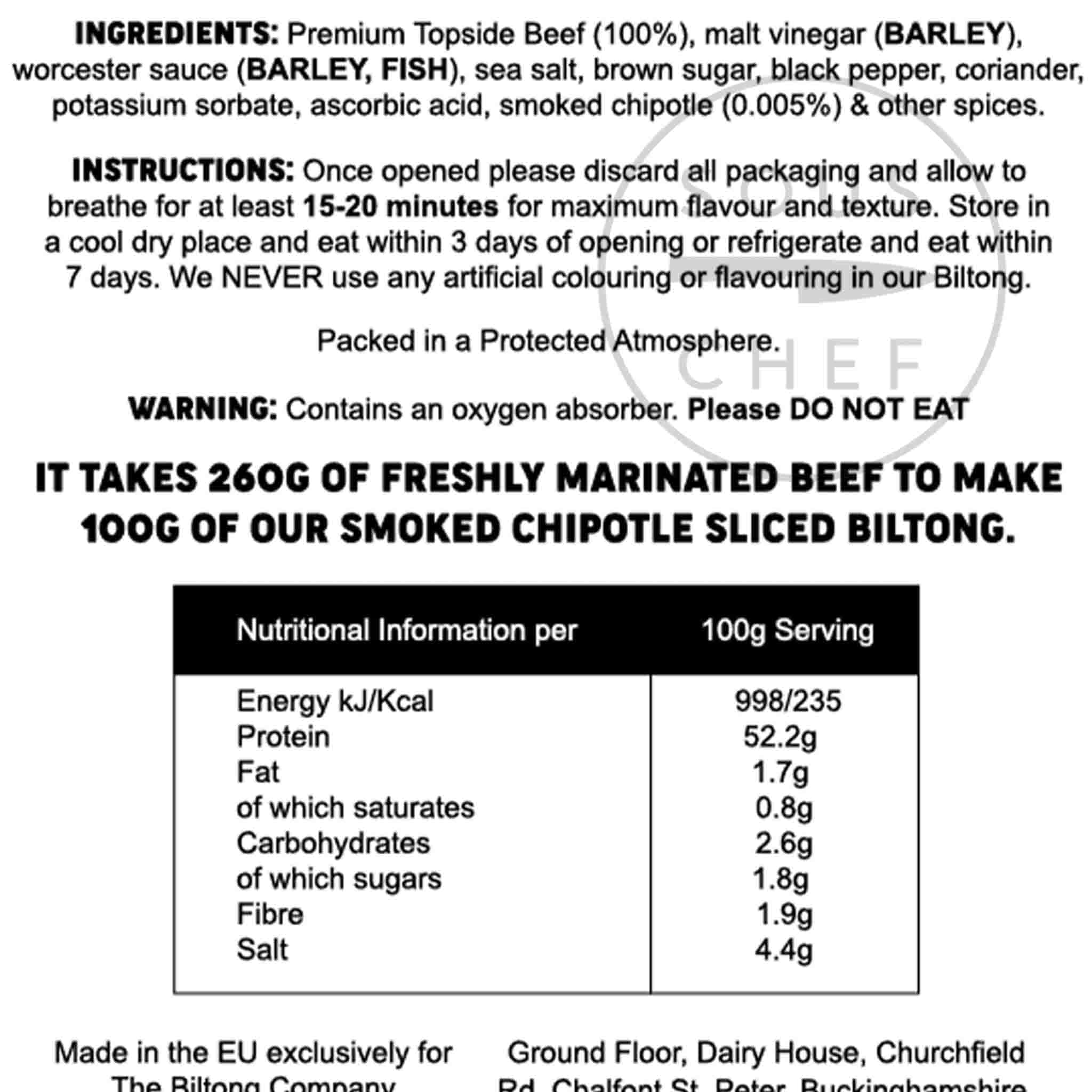 Smoked Chipotle Biiltong Slices, 250g