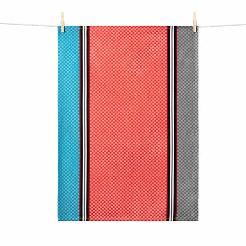 Tissage Moutet Blue & Coral French Jacquard Tea Towel