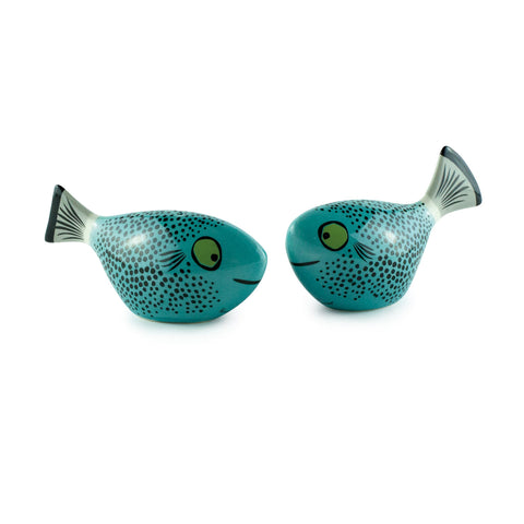 Hannah Turner Set of 2 Blue Fish Salt & Pepper Shakers, 10cm