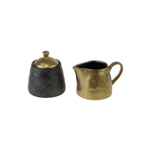 Cast Iron Black and Gold Creamer & Sugar Pot, 150m