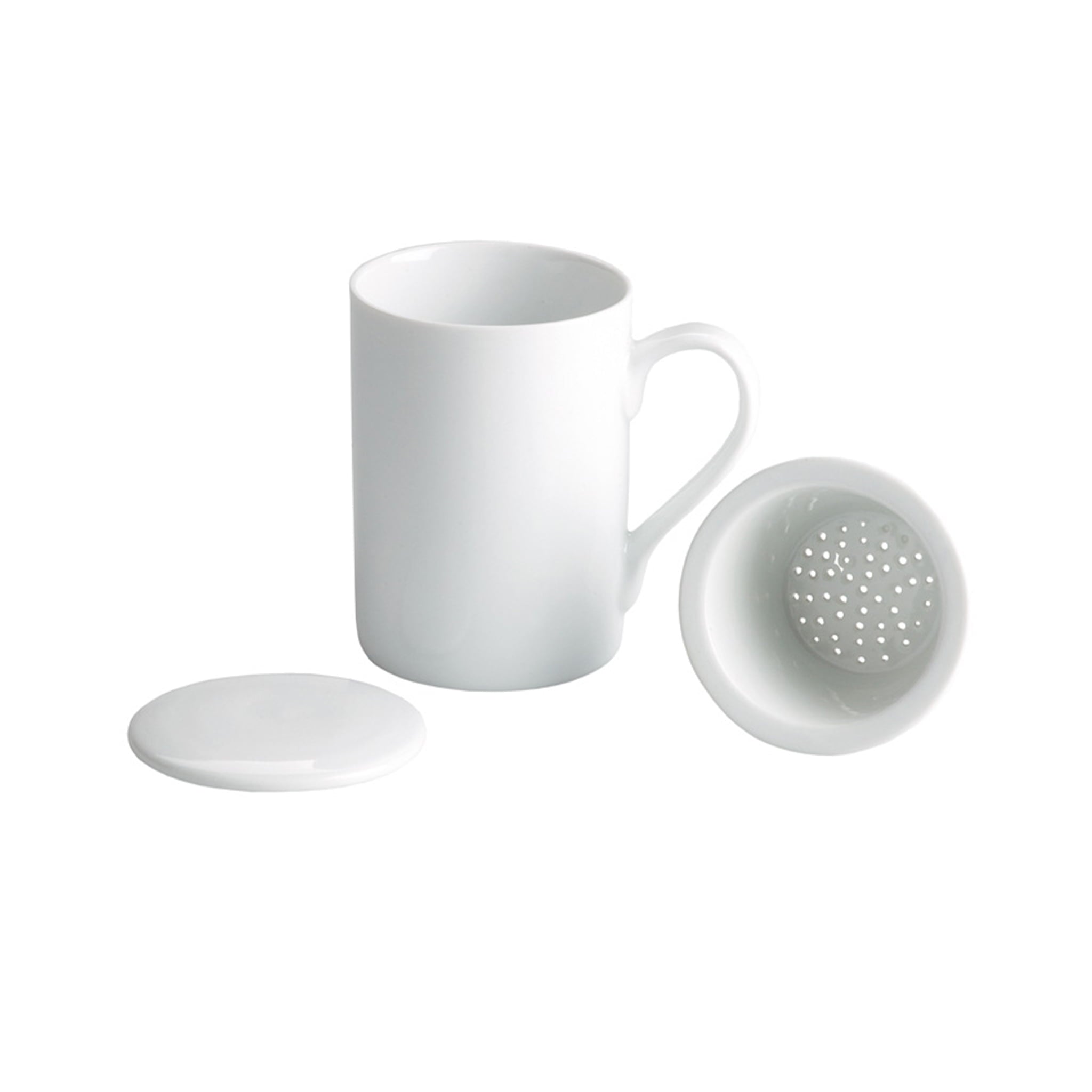 Set of 6 White Porcelain Mug with Tea Strainer, 270ml