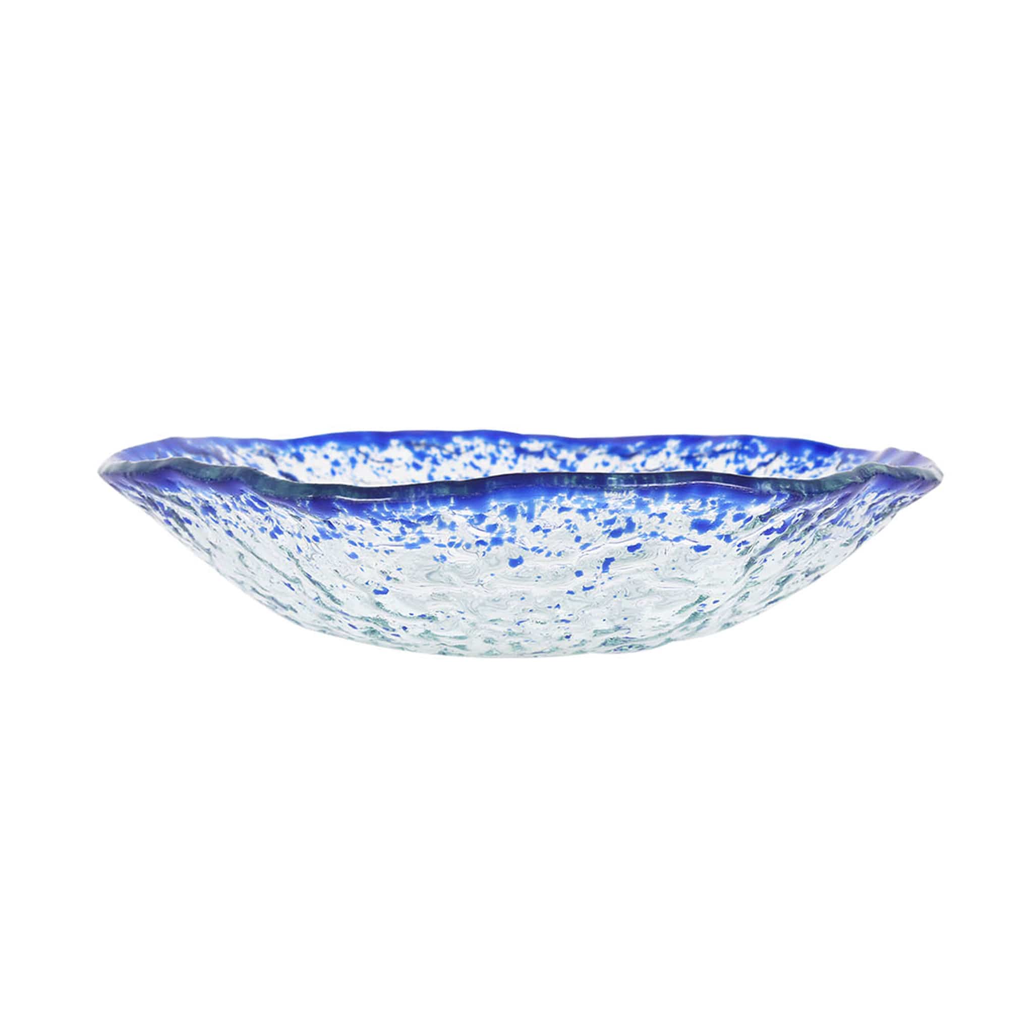 Cobalt Blue Rim Glass Bowl, 17.5cm