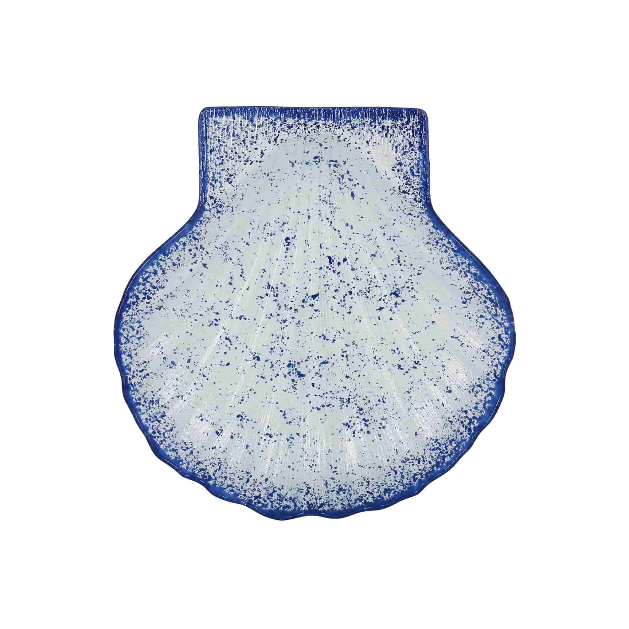 Cobalt Blue Rim Glass Scallop Serving Platter, 25cm
