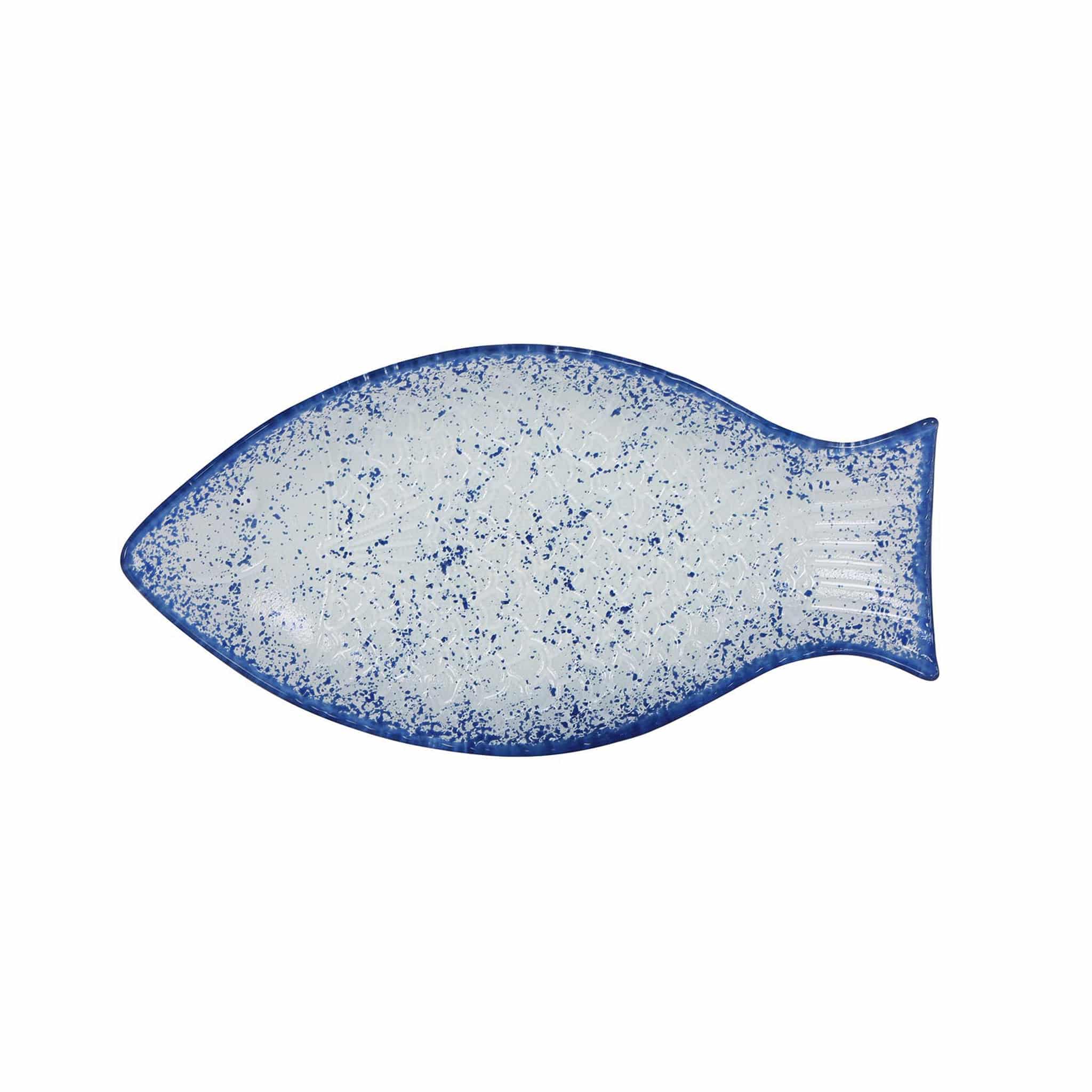 Cobalt Blue Rim Glass Fish Serving Platter, 31x16cm