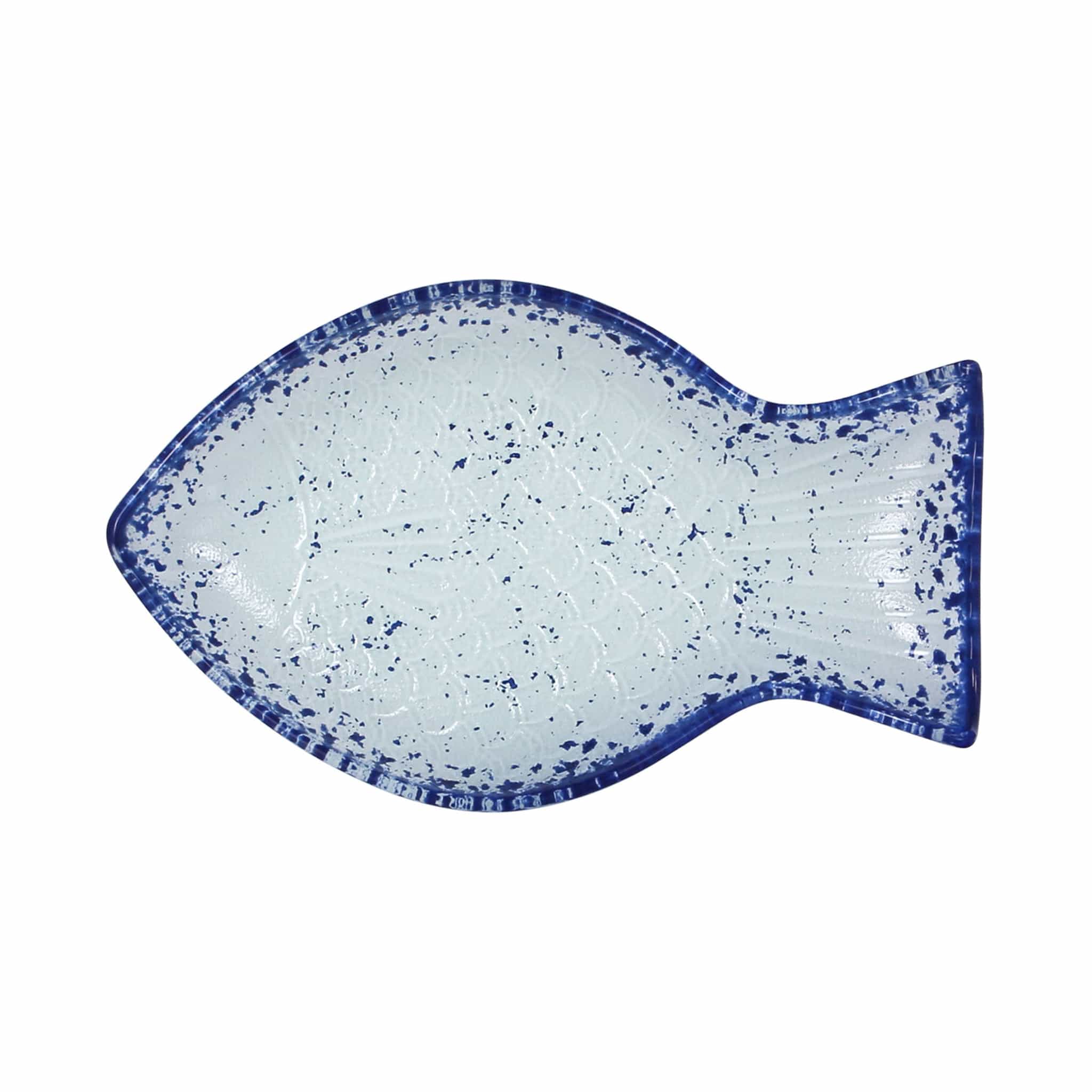 Cobalt Blue Rim Glass Fish Serving Dish, 20x12.5cm