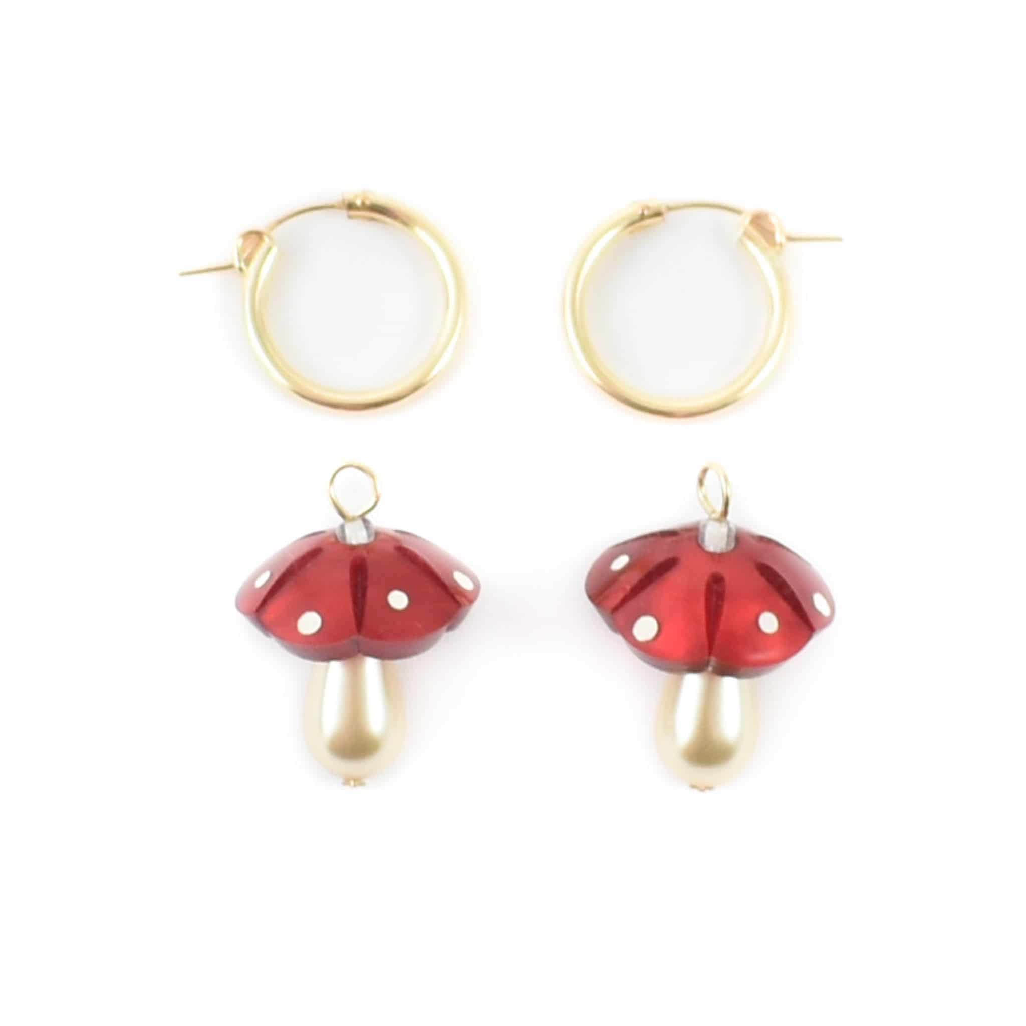 Wolf & Moon Red Mushroom Hoop Earrings