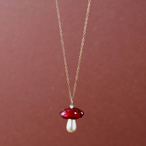 Wolf & Moon Red Mushroom Necklace