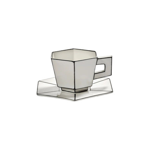 Serax Carte Blanche White & Black Ceramic Cappucino Cup & Saucer, 220ml