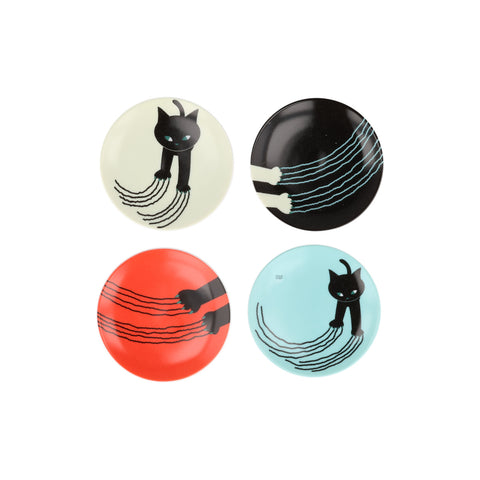 Set of 4 Scratching Cat Side Plates, 9cm