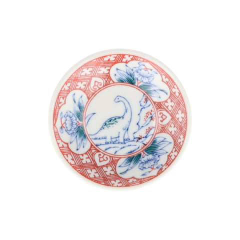 Floral Crest Dinosaur Japanese Small Plate, 9cm