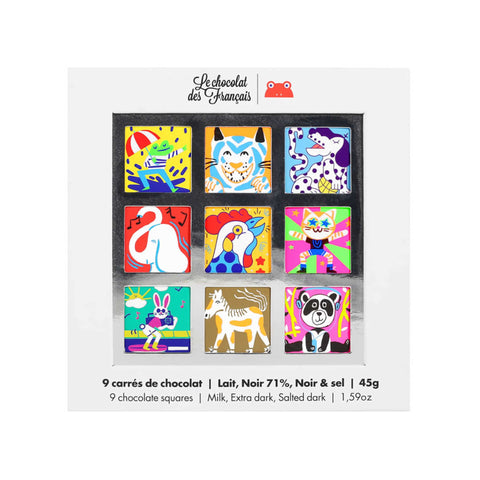 Le Chocolat des Francais 9 Piece Animal Design Organic Chocolate Squares, 45g