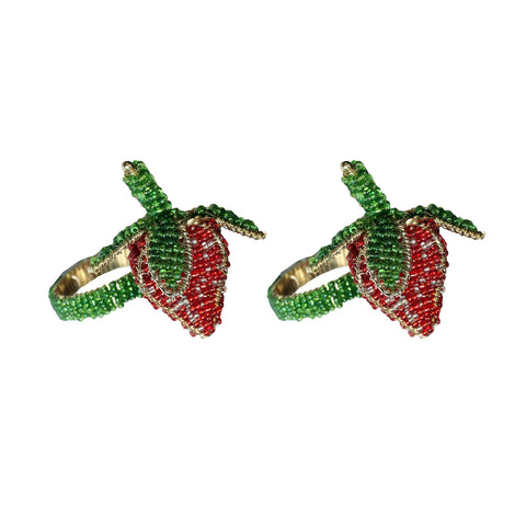 Set of 2 Beaded Strawberry Napkin Rings