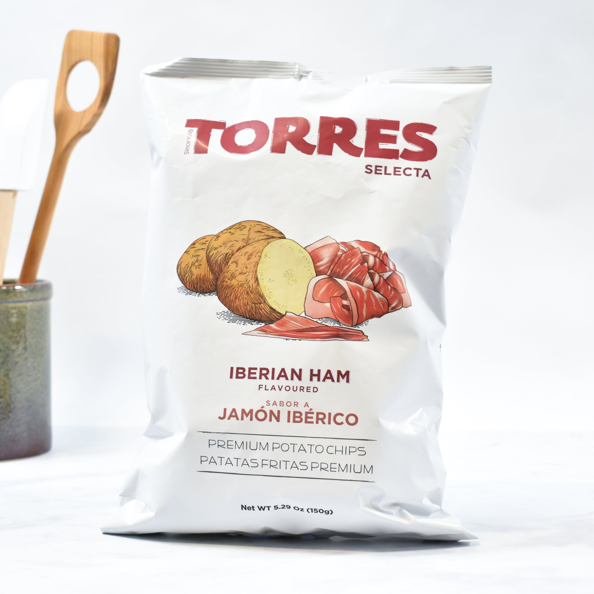 Torres Iberico Ham Flavour Crisps 150g Ingredients Savoury Snacks & Crackers Spanish Food Lifestyle Packaging Shot