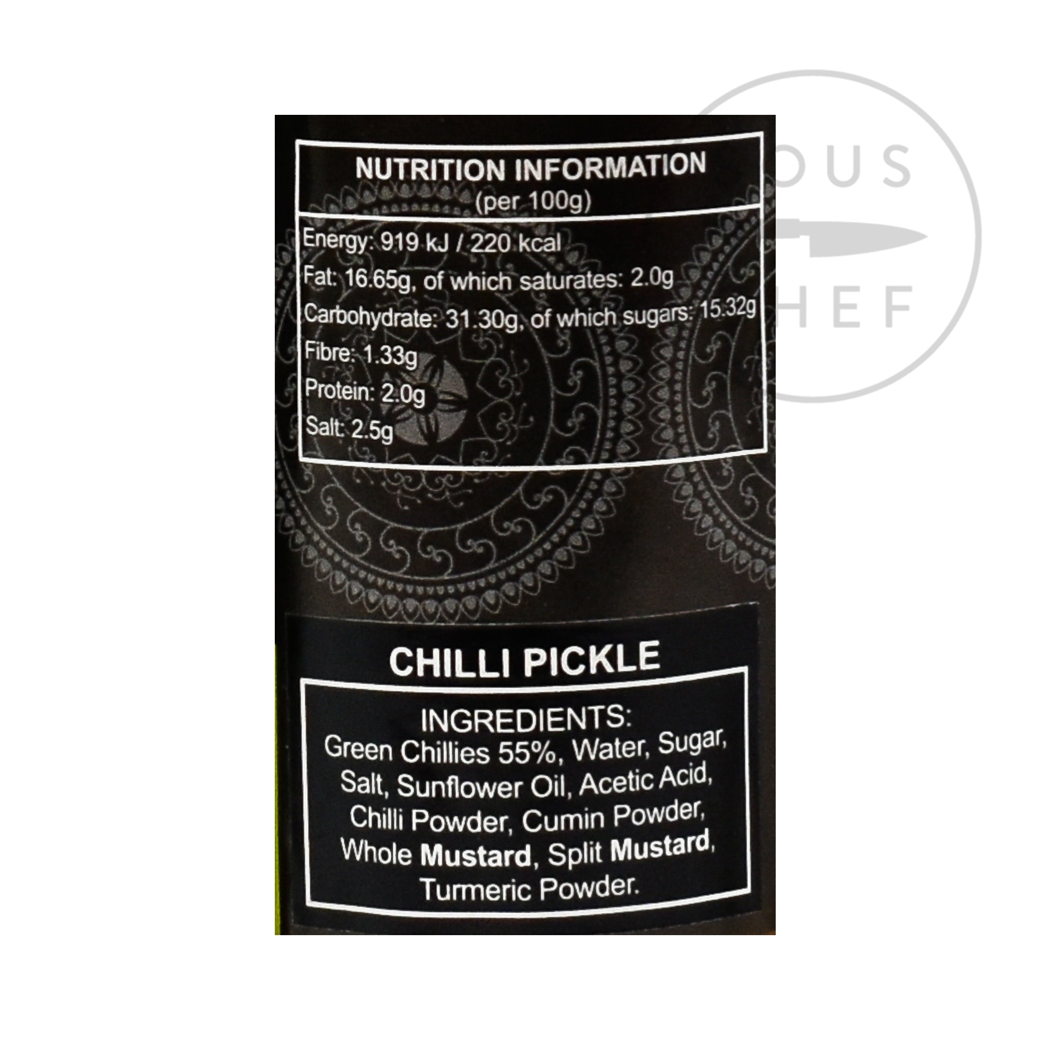 Ferns' Chilli Pickle 380g nutritional information ingredients