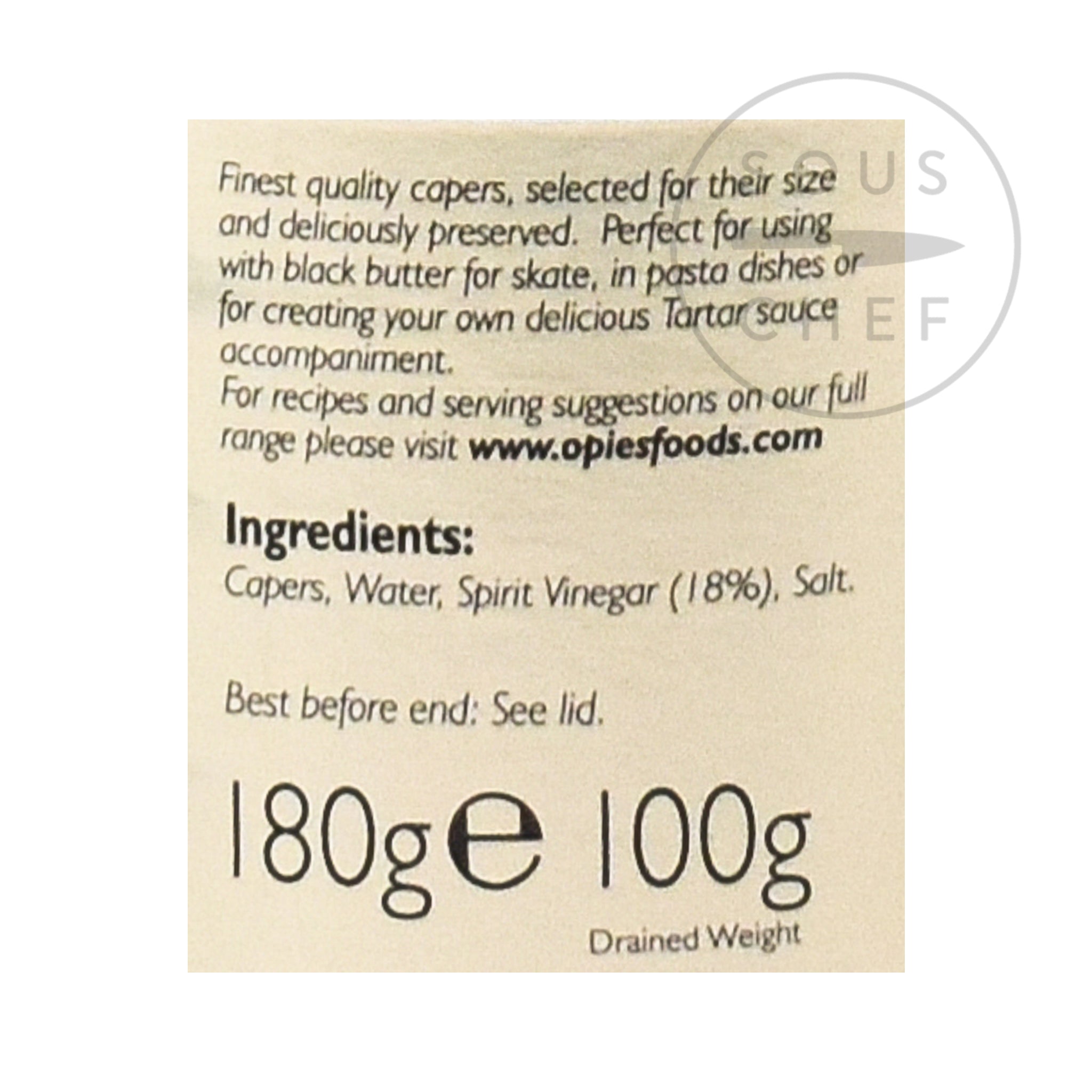 Capers in Spirit Vinegar 180g ingredients