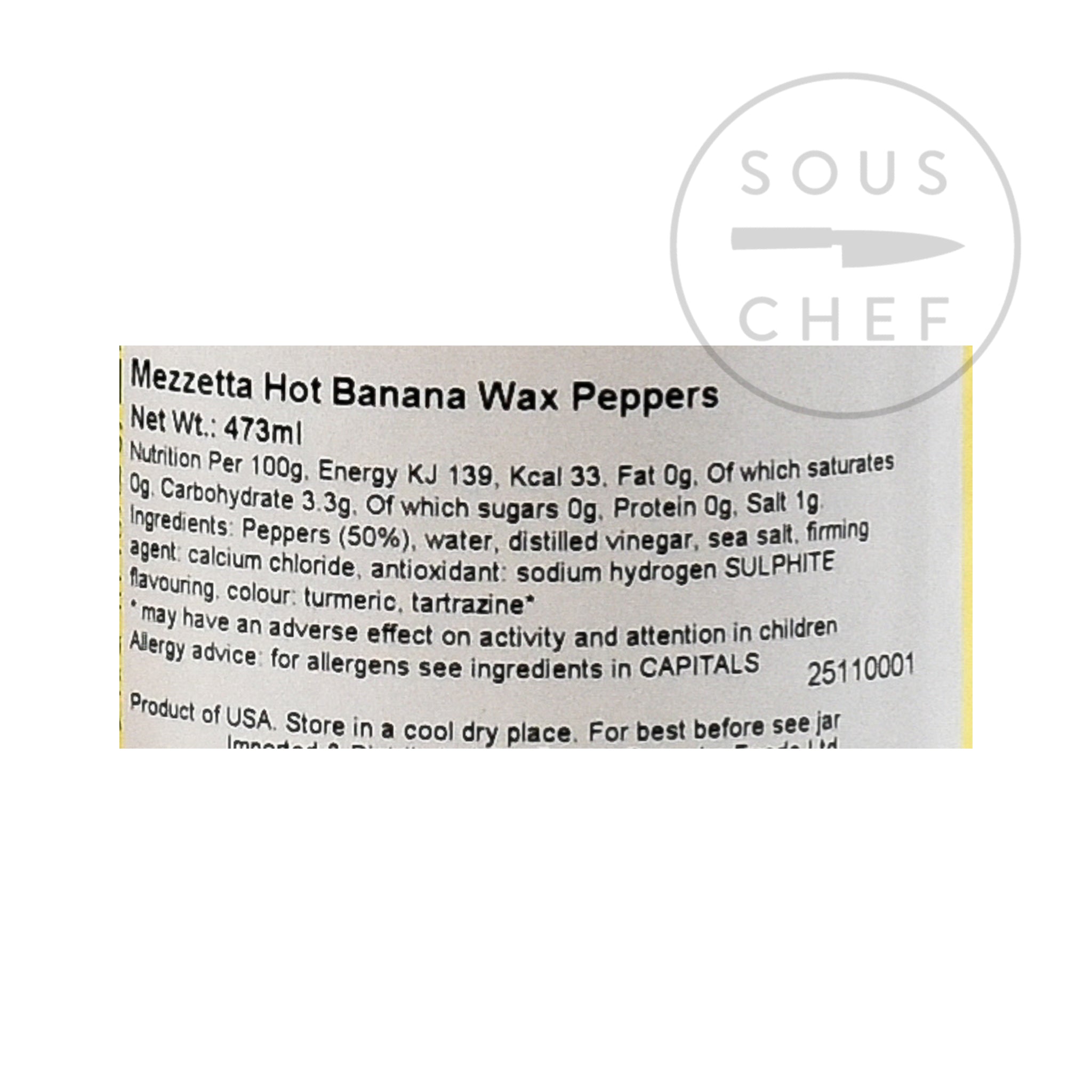 Hot Banana Wax Peppers 473g nutritional information ingredients