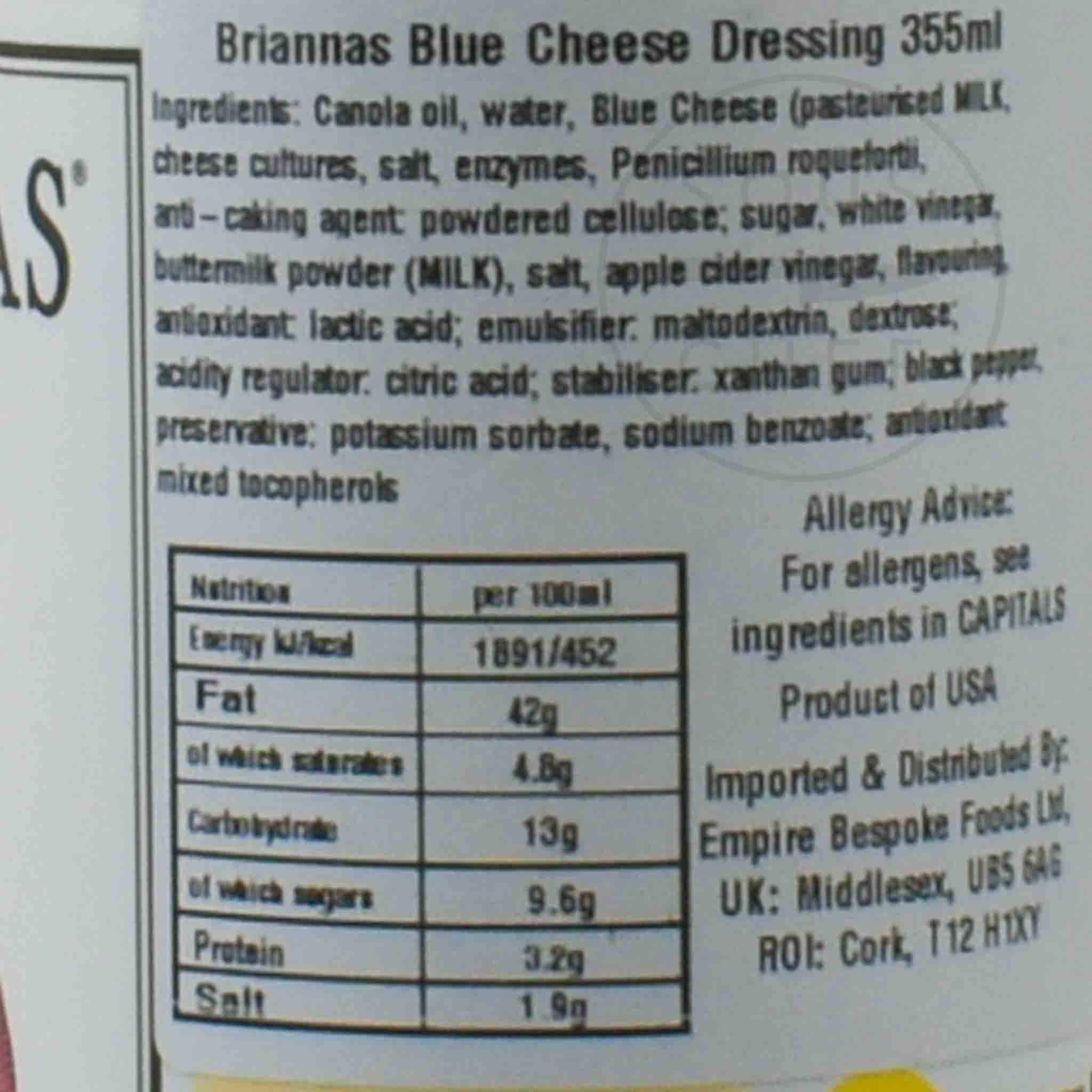 Briannas Blue Cheese Dressing 355ml Buy online UK Sous Chef UK