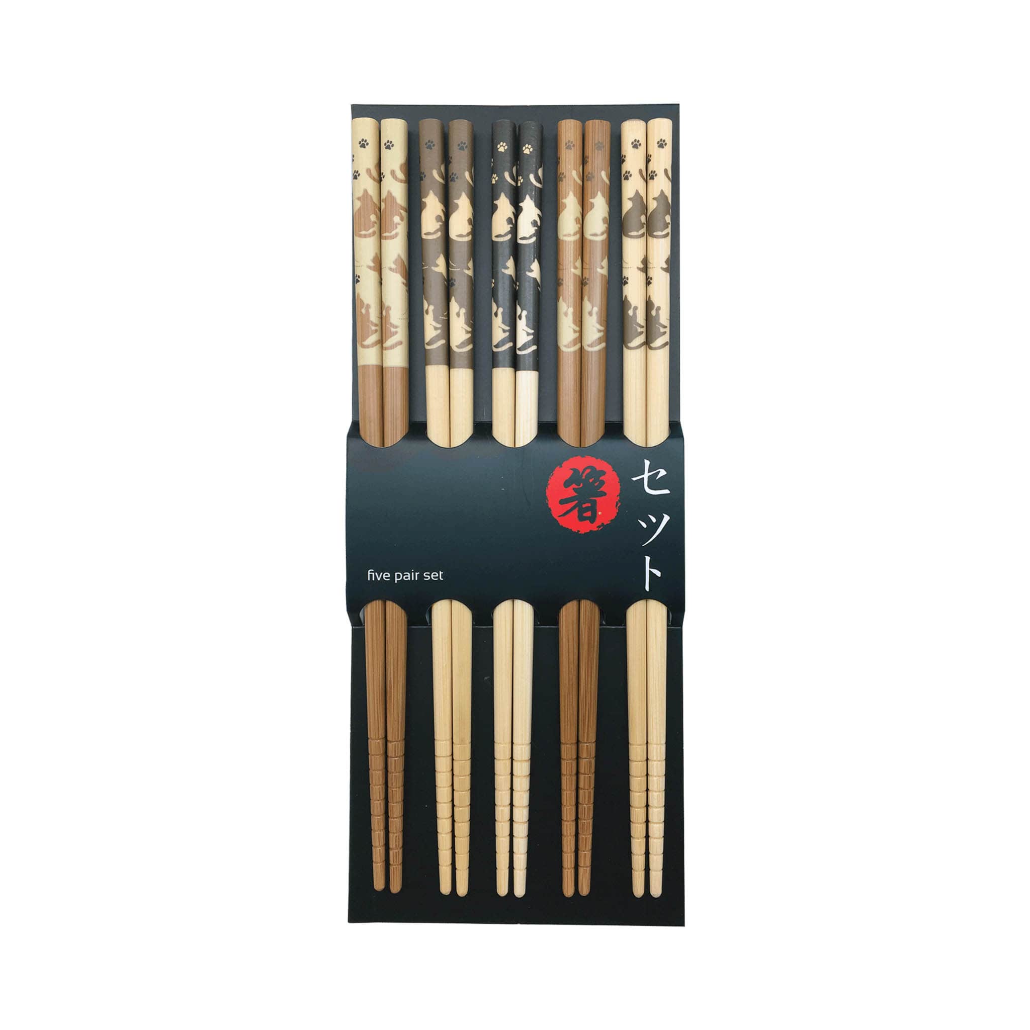 Tan Lucky Cats Chopsticks, 5 Pairs