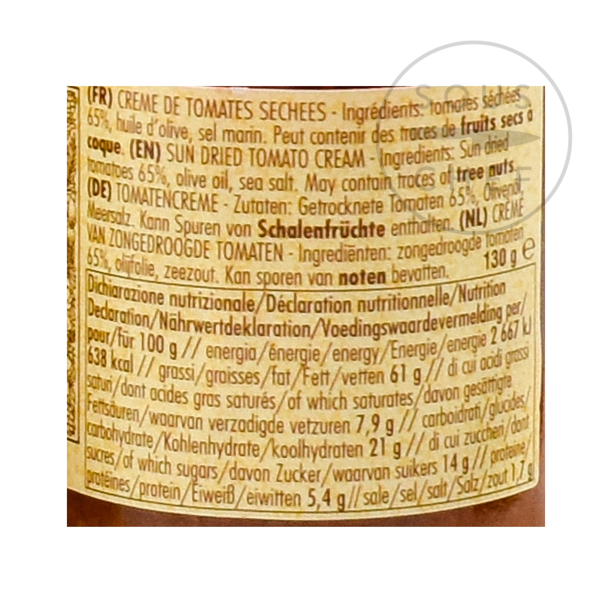 La Favorita Sundried Tomato Cream 130g nutritional information ingredients