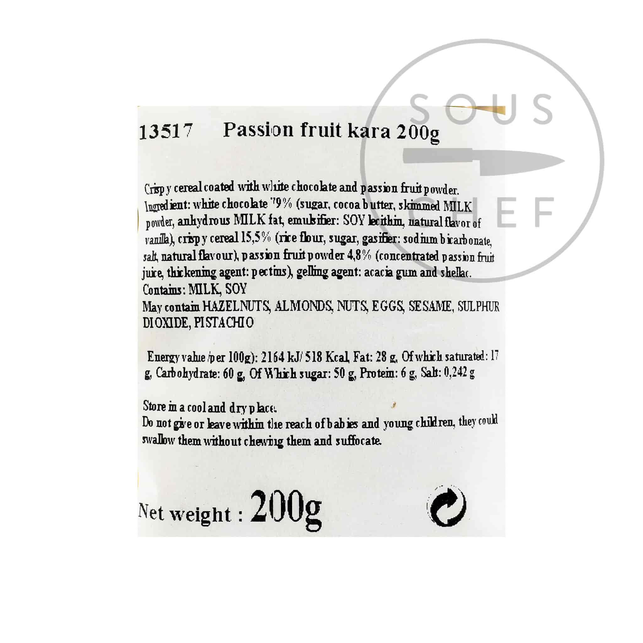 Francois Doucet White Choc Passion Fruit Crunch 200g back of pack