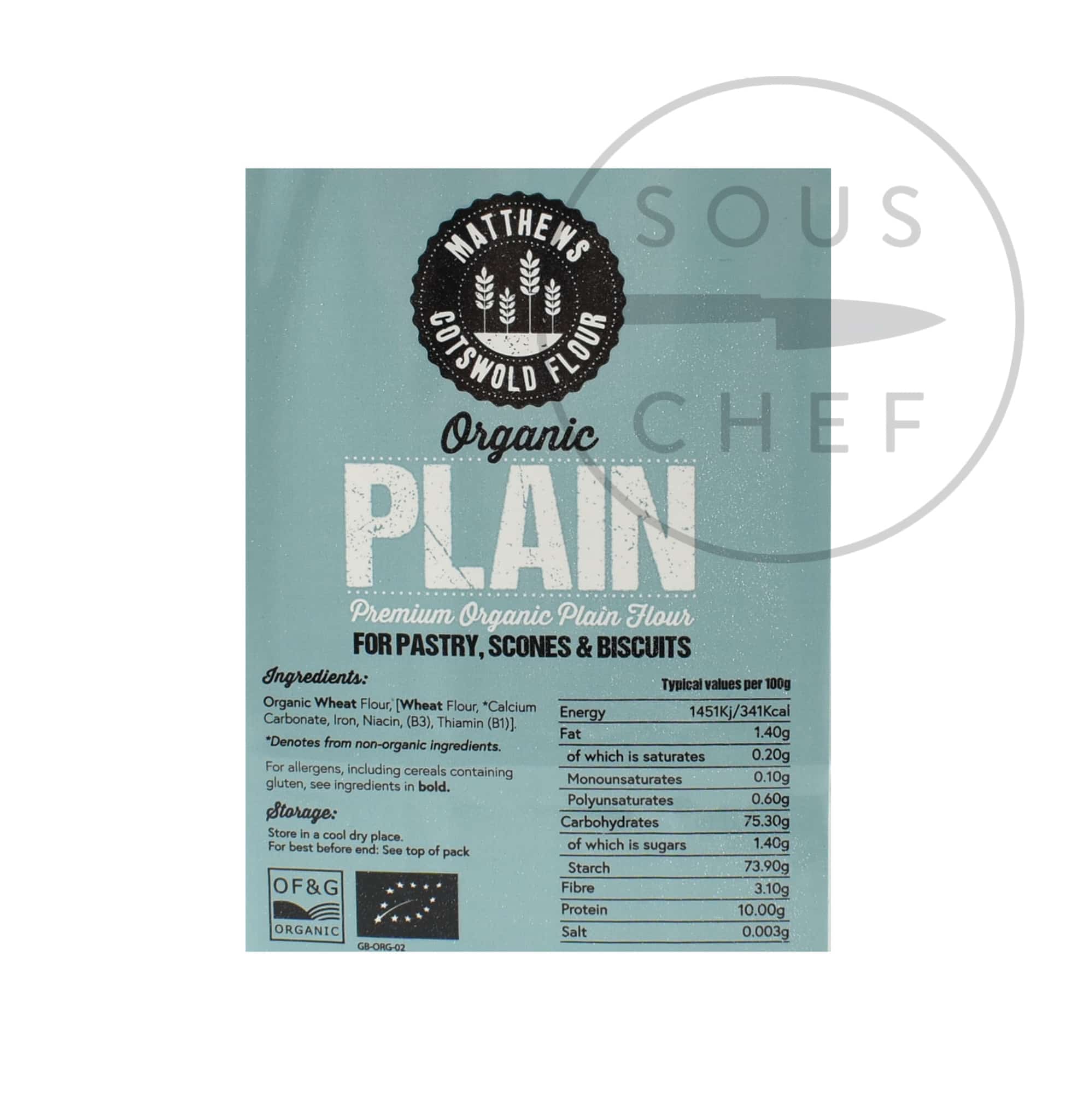 Matthews Cotswold Organic Plain Flour 16kg | UK