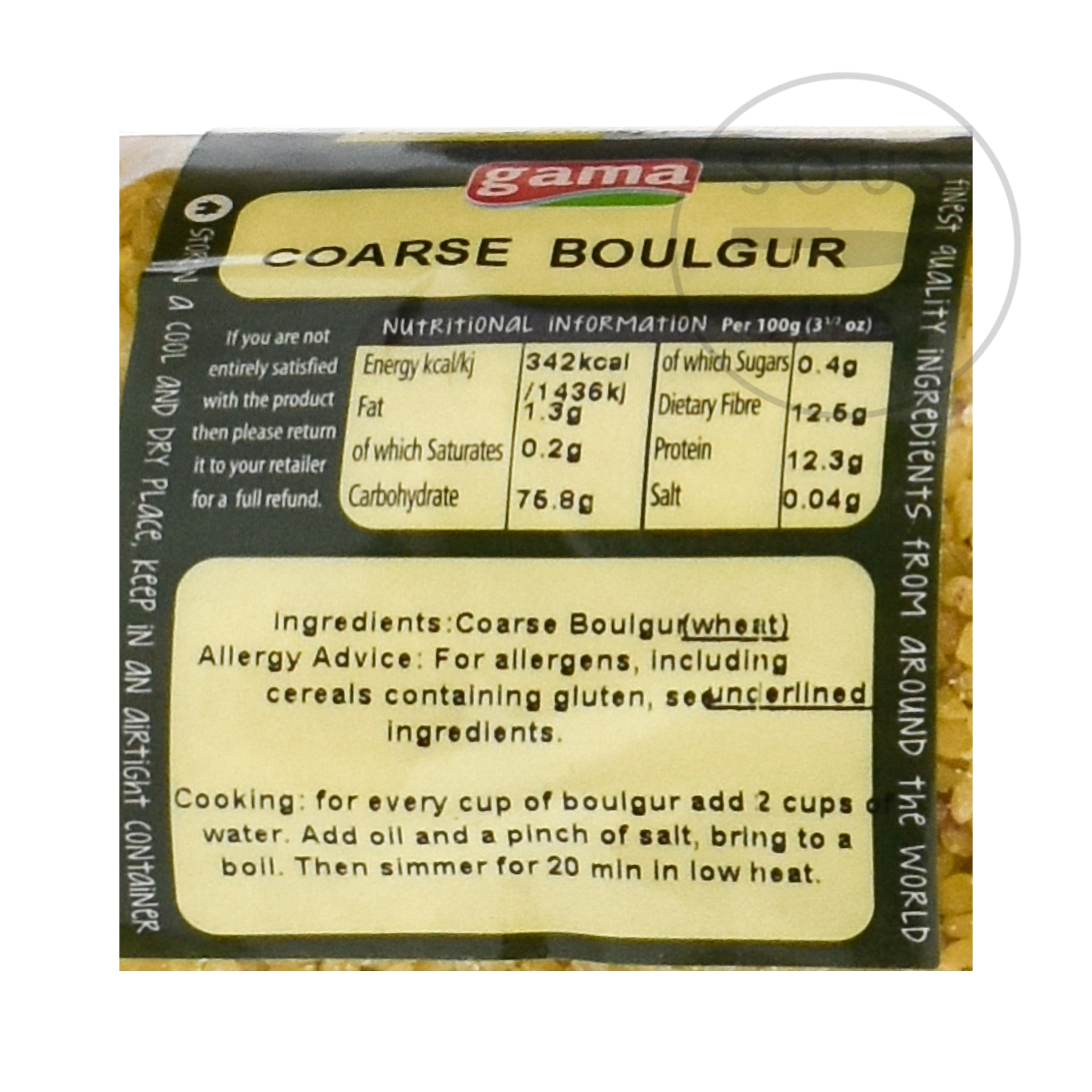 Coarse Boulgur Wheat 1kg nutritional information ingredients