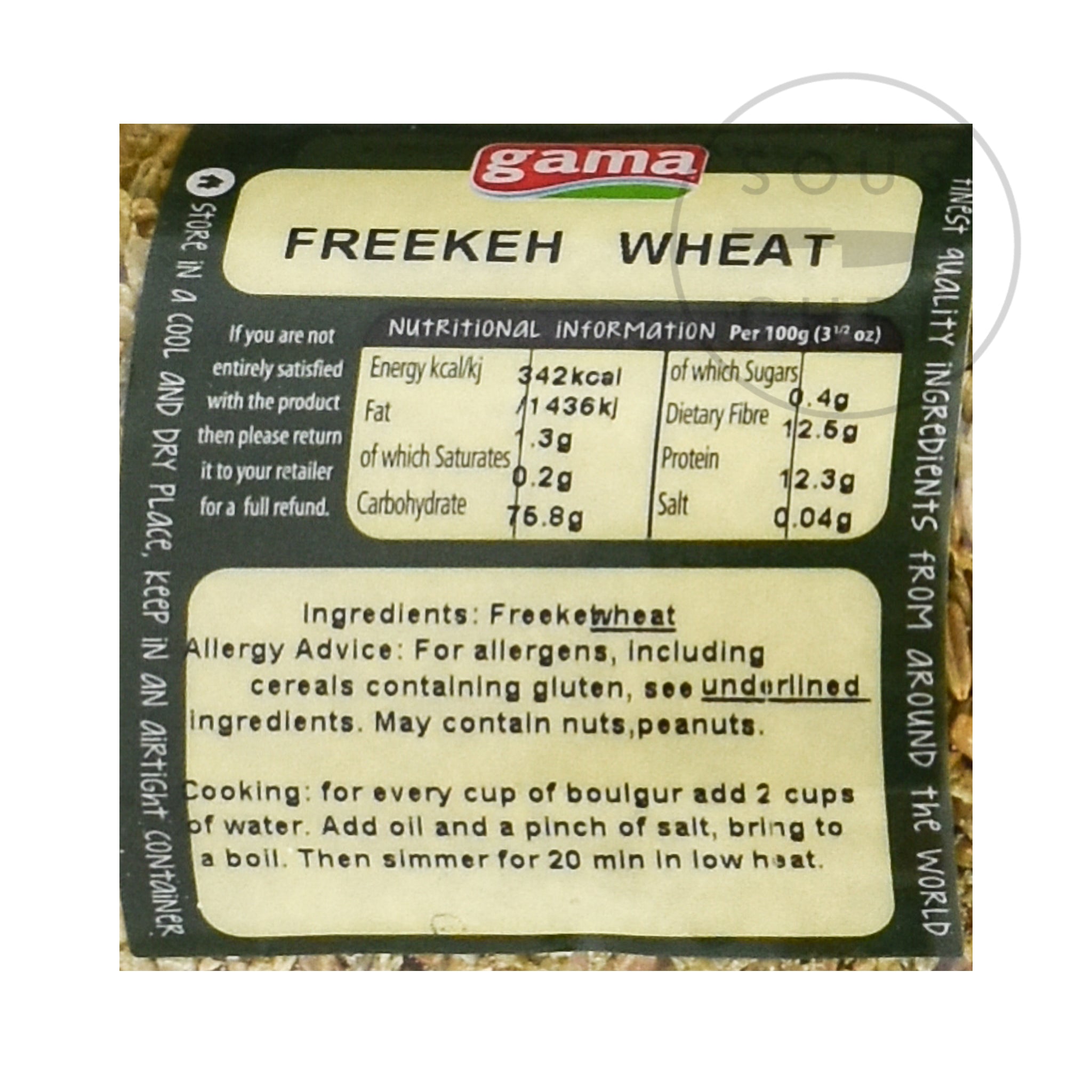 Whole Freekeh 1kg nutritional information ingredients
