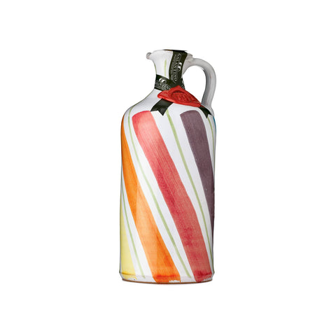 Short Dated Puglian Extra Virgin Olive Oil in Rainbow Striped Ceramic Bottle, 500ml