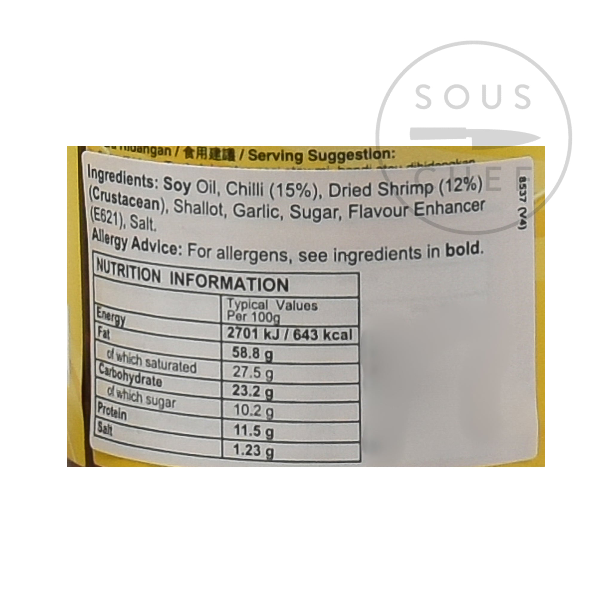 Crispy Prawn Chilli Sambal 240g nutritional information ingredients