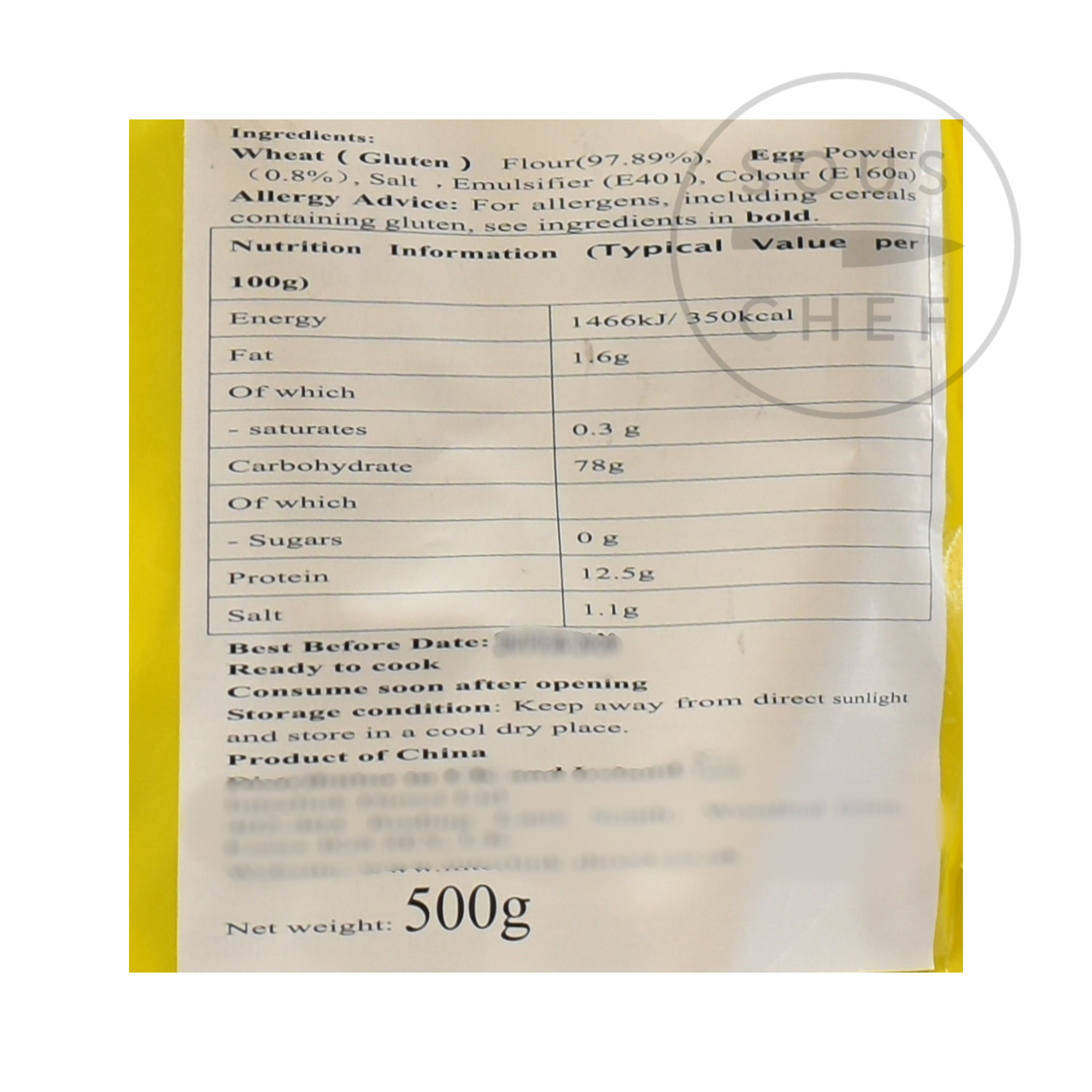 Nikko Egg Noodles 500g nutritional information ingredients