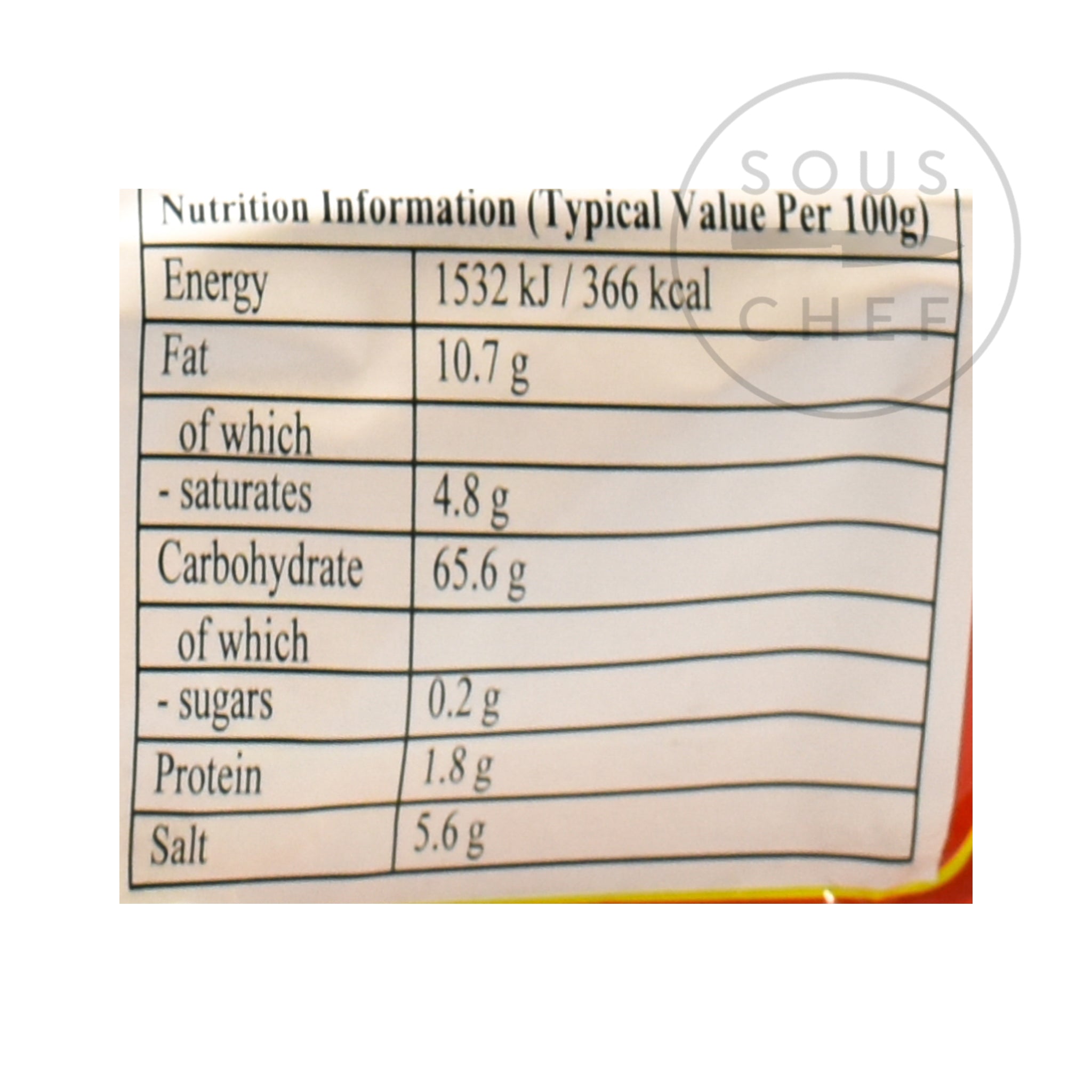 Instant Potato Vermicelli Noodles - Sour Hot 5 Packs 525g nutritional information