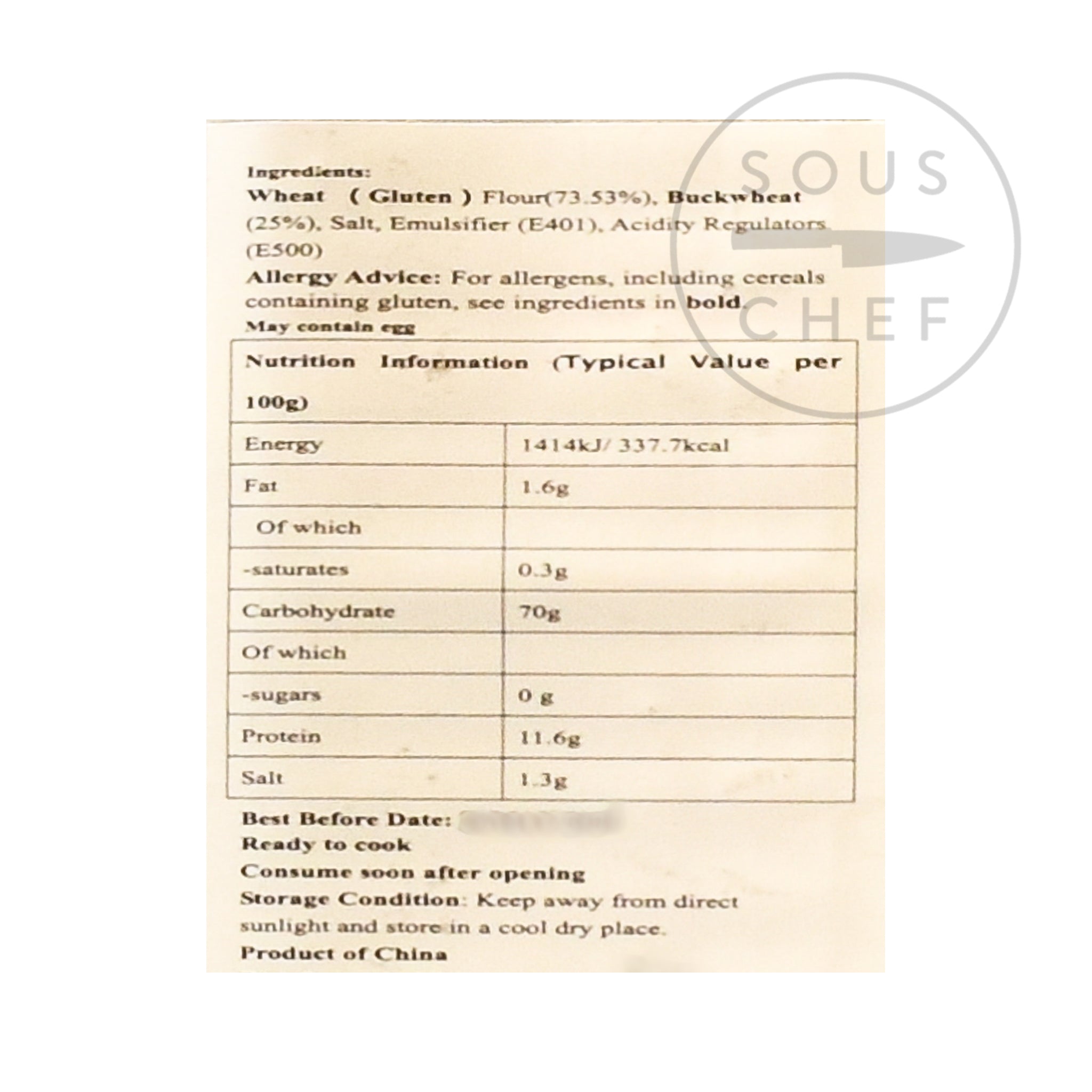 Buckwheat Noodles 908g nutritional information ingredients