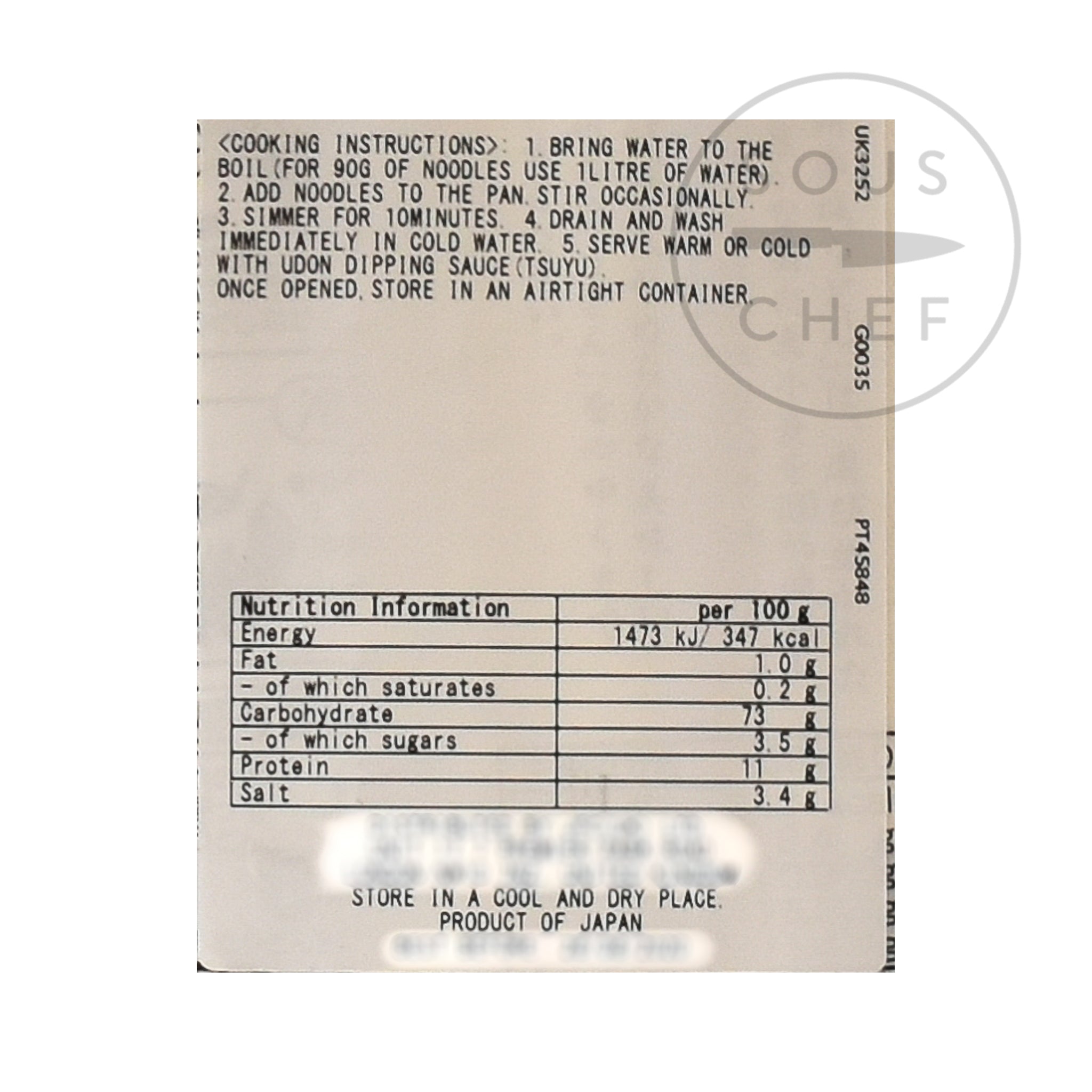 Akagi Dried Udon Noodles 270g nutritional information ingredients