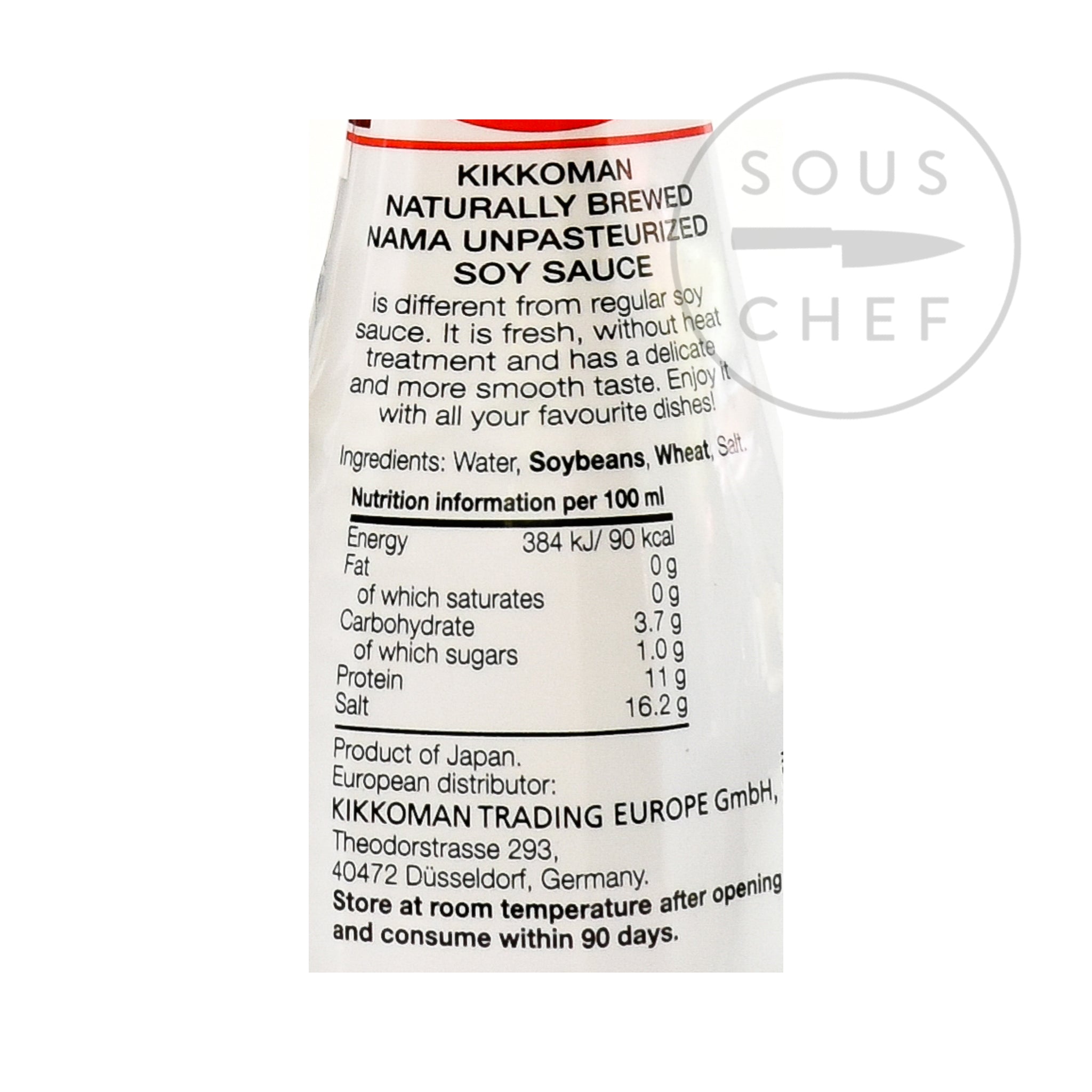 Kikkoman Nama Soy Sauce - Raw Unpasteurised 200ml nutritional information ingredients