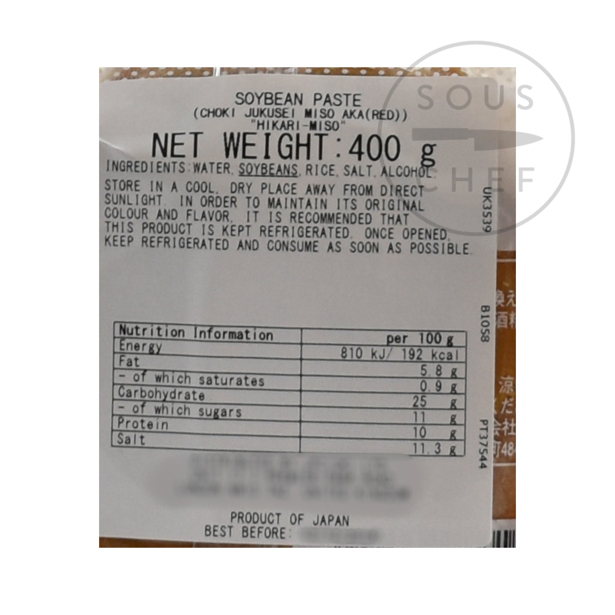 Red Miso Paste 400g nutritional information ingredients