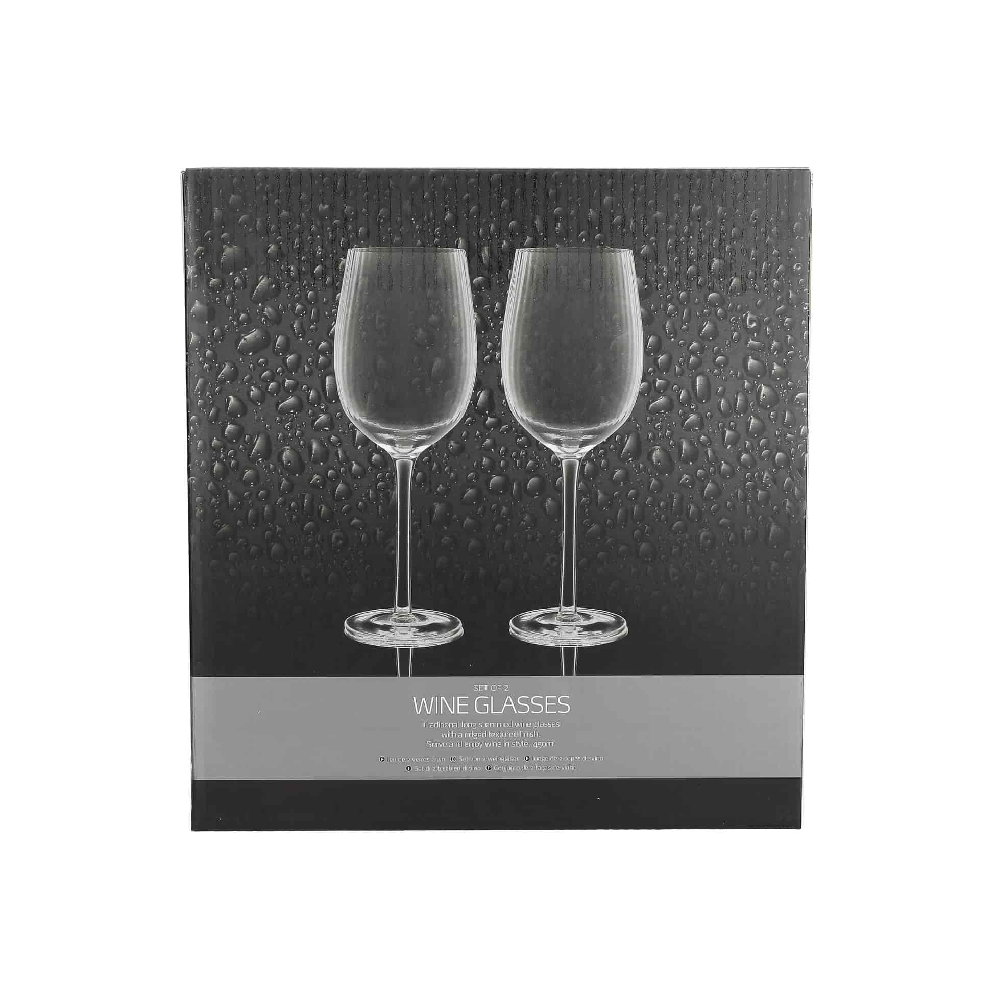 Ribbed Wine Glasses 450ml Set of 2 front of box