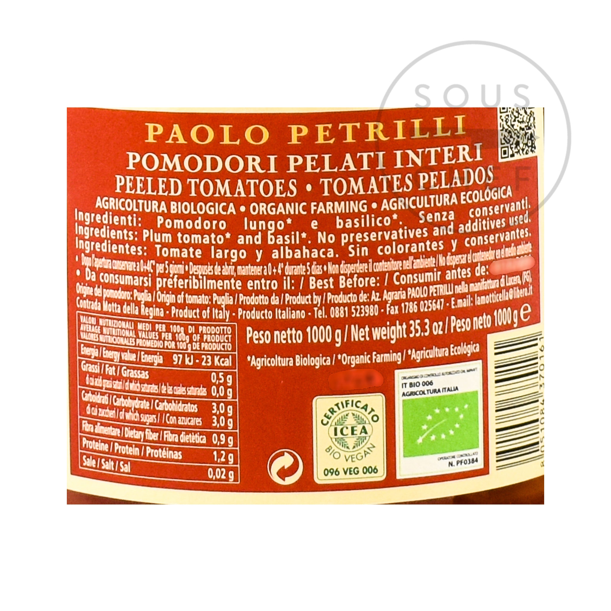Paolo Petrilli Organic Peeled Tomatoes, 1062ml