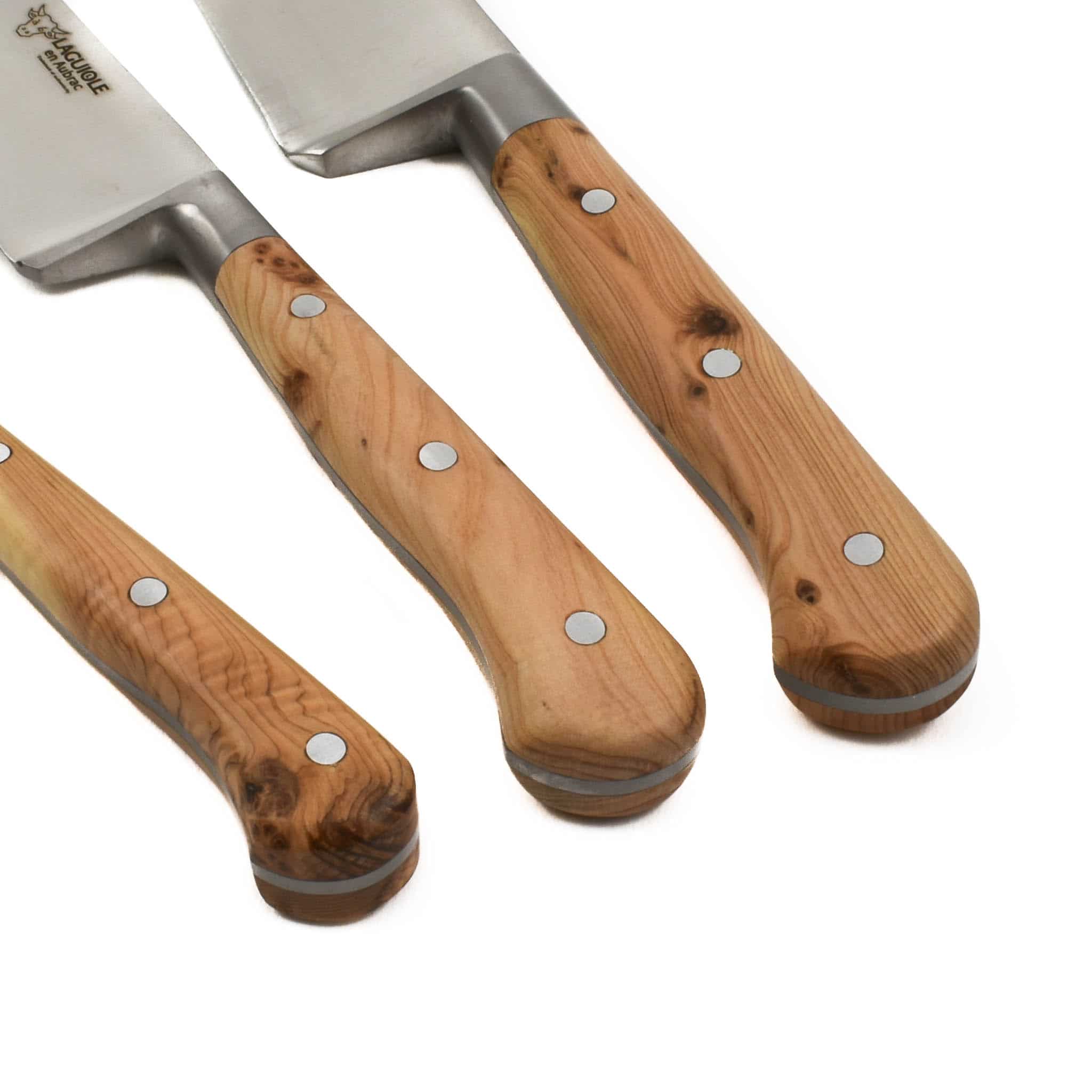Laguiole en Aubrac Set of 3 Classic Knives in Oak Box, Juniper