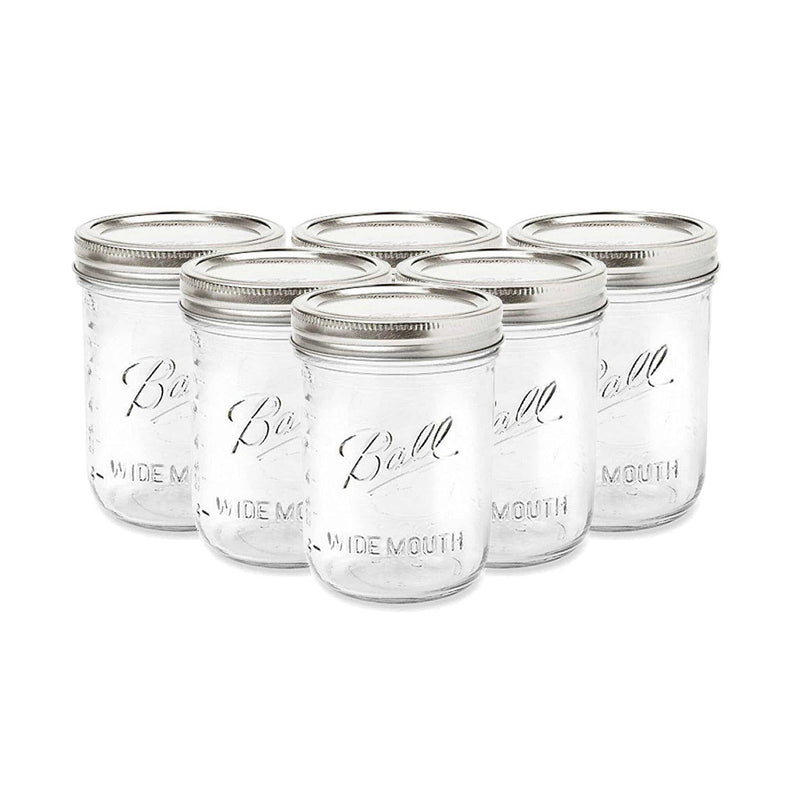 Set of 6 Ball Mason Preserving Glass Jars Clear Wide Mouth, 490ml