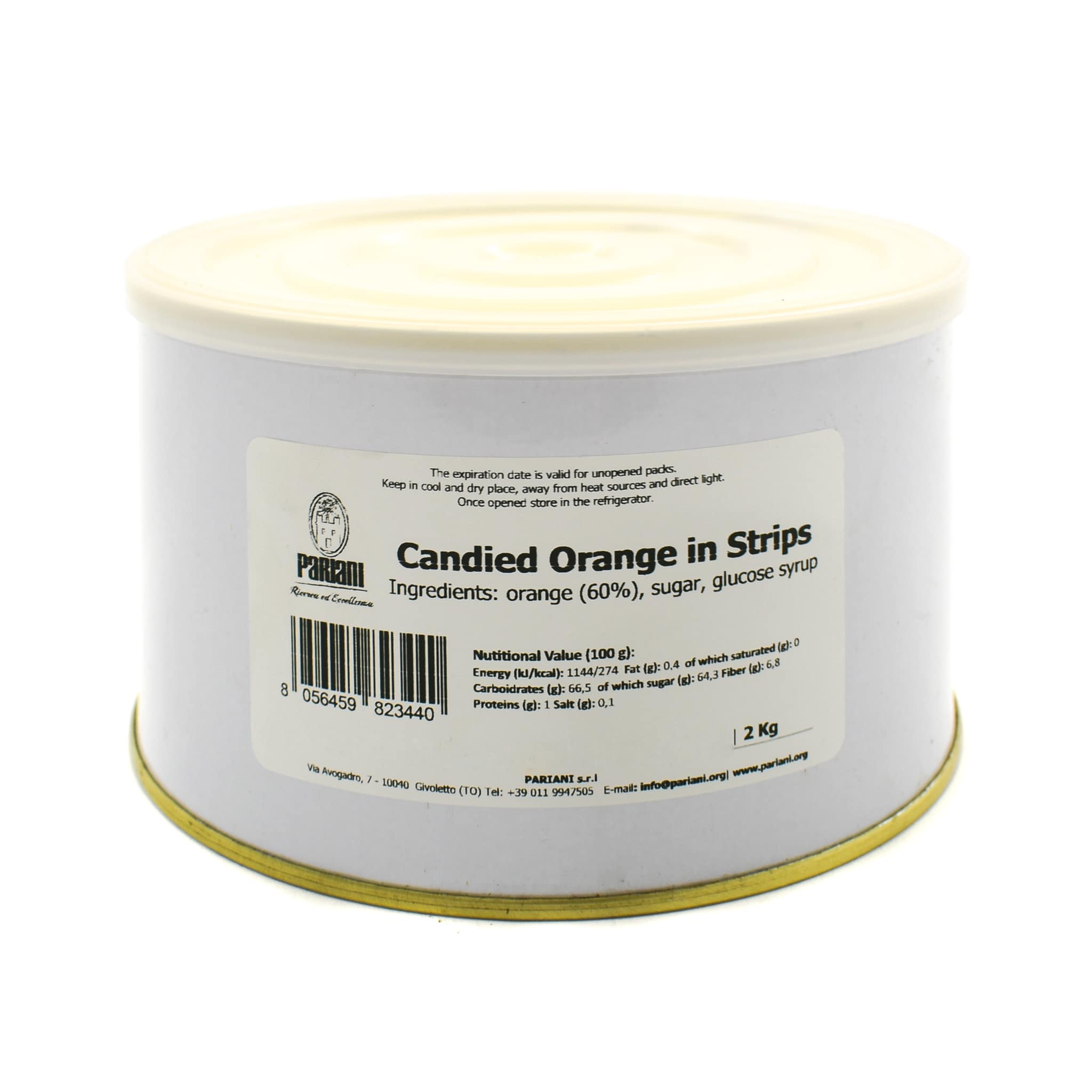 Pariani Candied Orange In Strips 2kg pack front