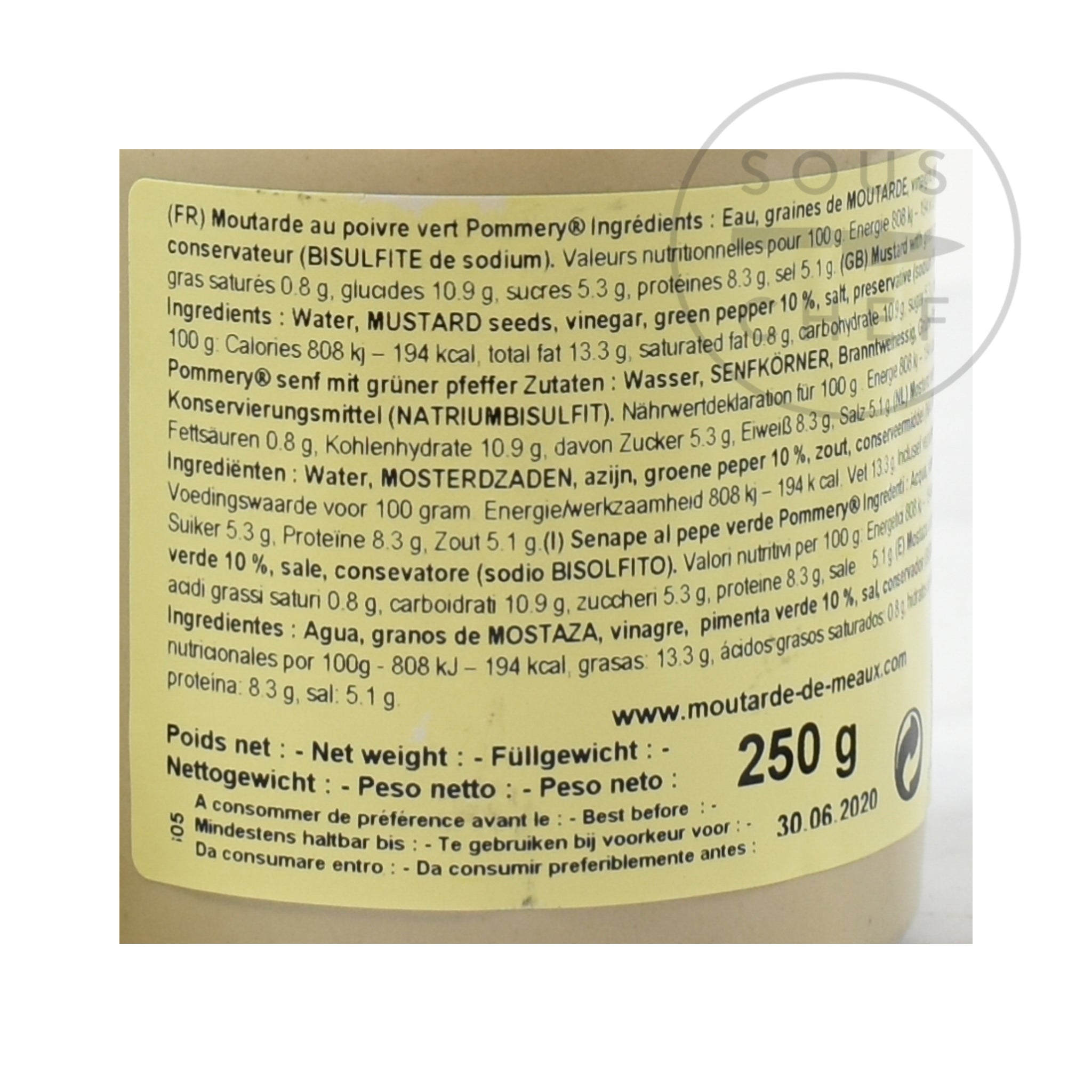 Pommery Green Peppercorn Mustard, 250g