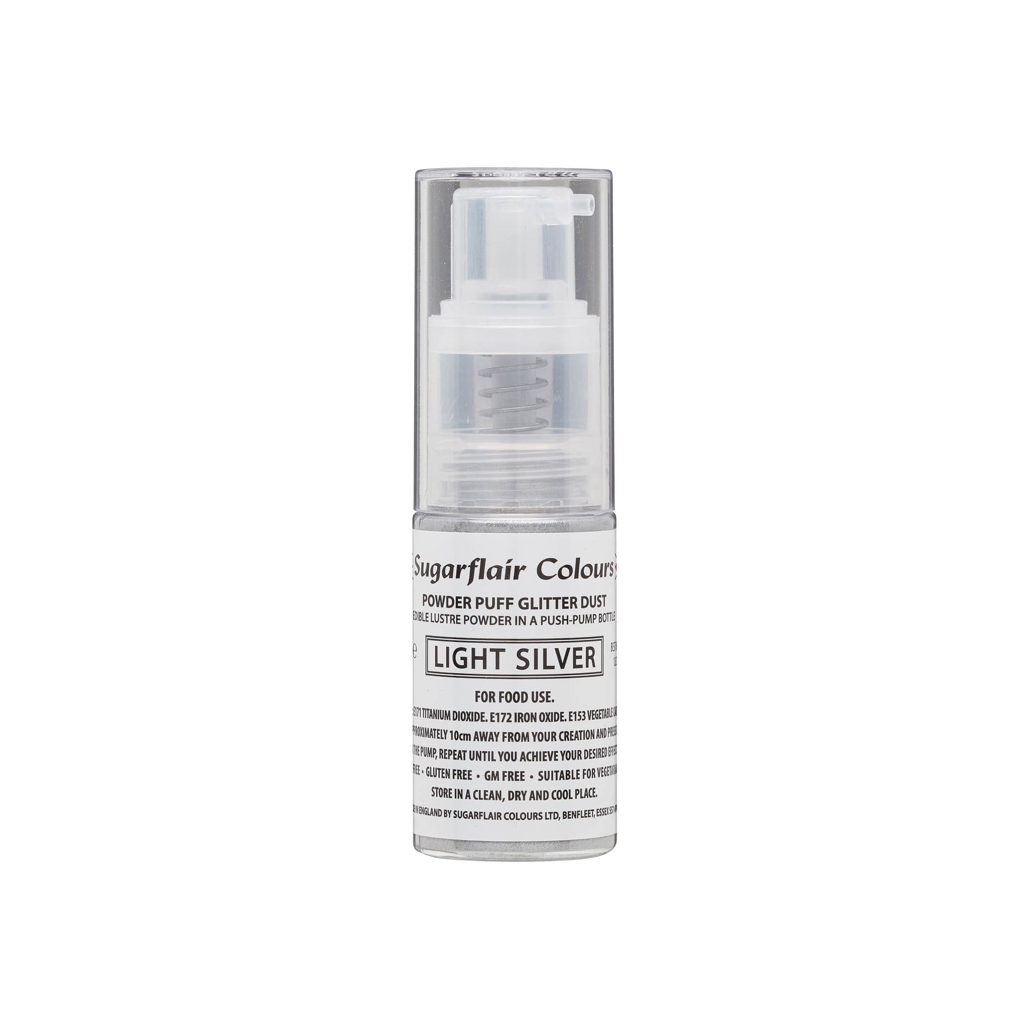 Sugarflair Edible Glitter Lustre Spray Pump, Light Silver 10g