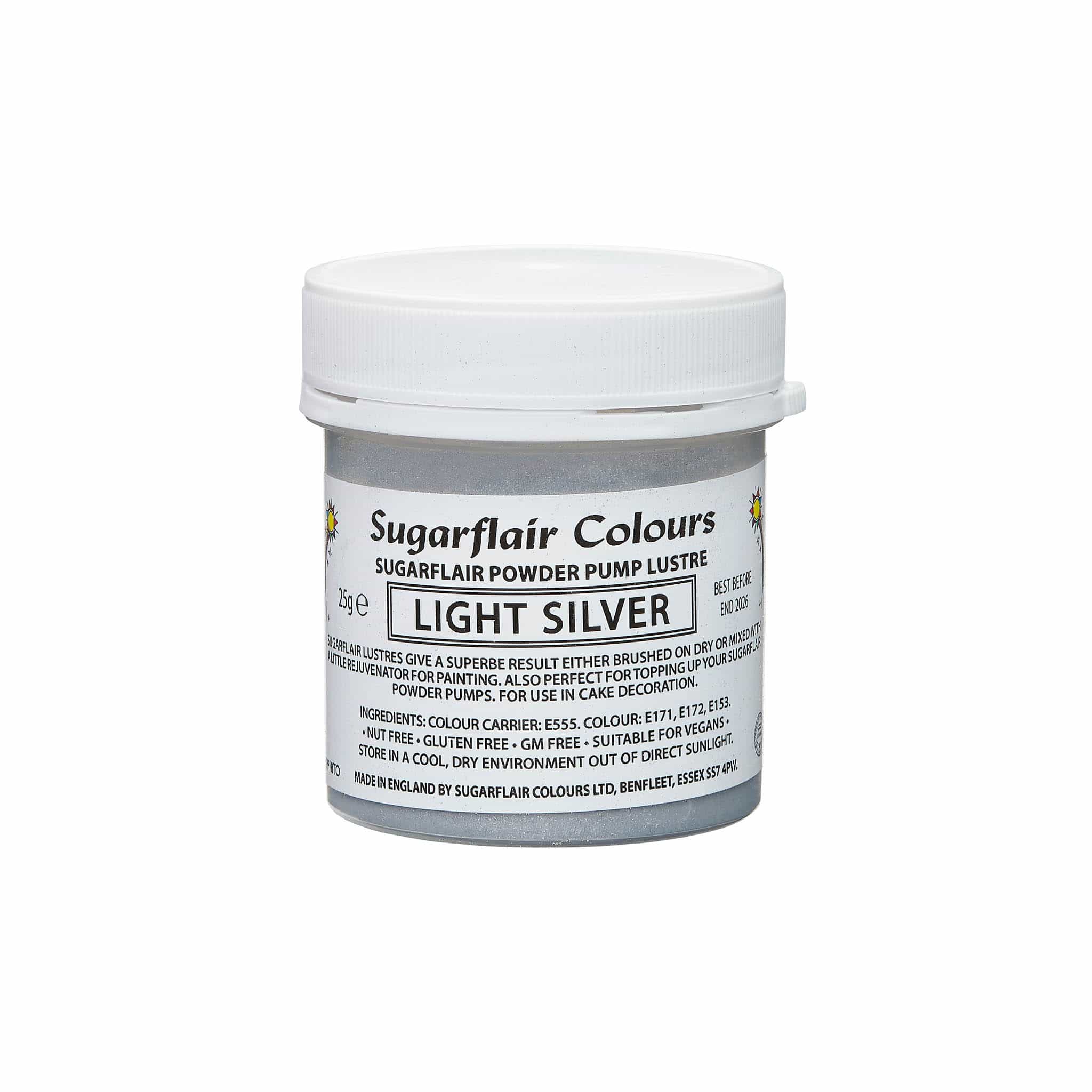 Sugarflair Edible Glitter Lustre Spray Pump Refill, Light Silver 25g
