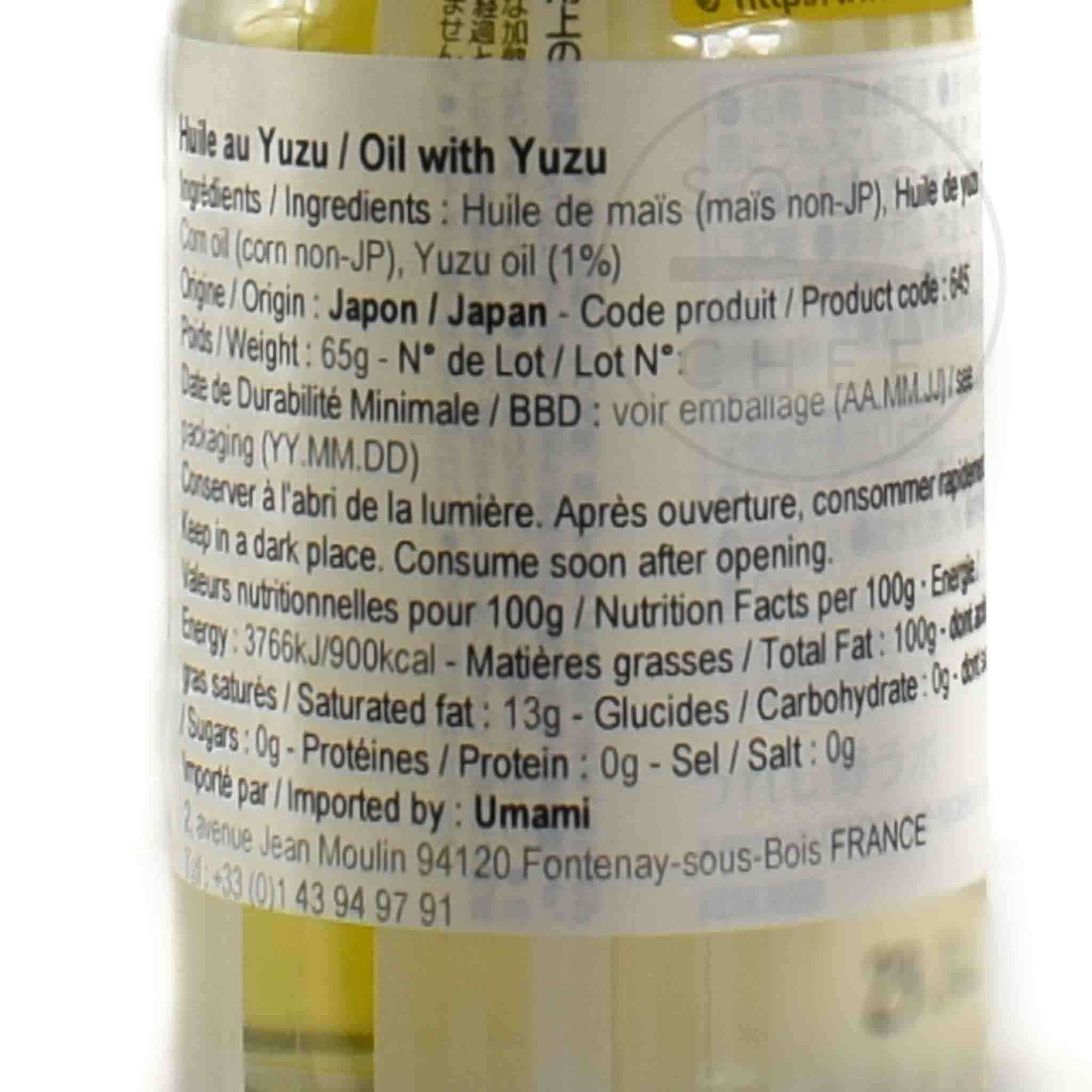Yuzu Flavoured Oil 65g Ingredients