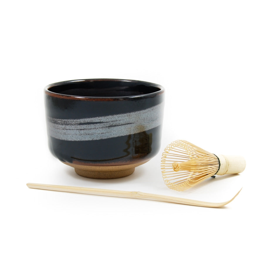 Kiji Stoneware & Ceramics Black Glaze Matcha Bowl Set Tableware Japanese Tableware Japanese Food
